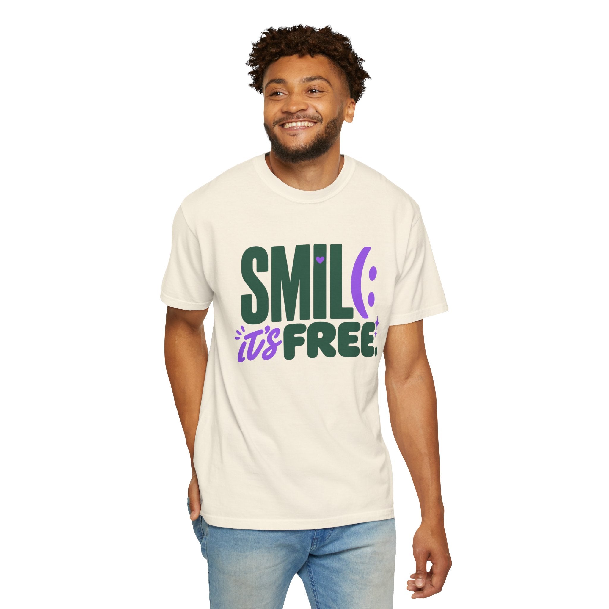 SMIL(: IT’S FREE. Forest Green & Purple Garment-Dyed Graphic Tee