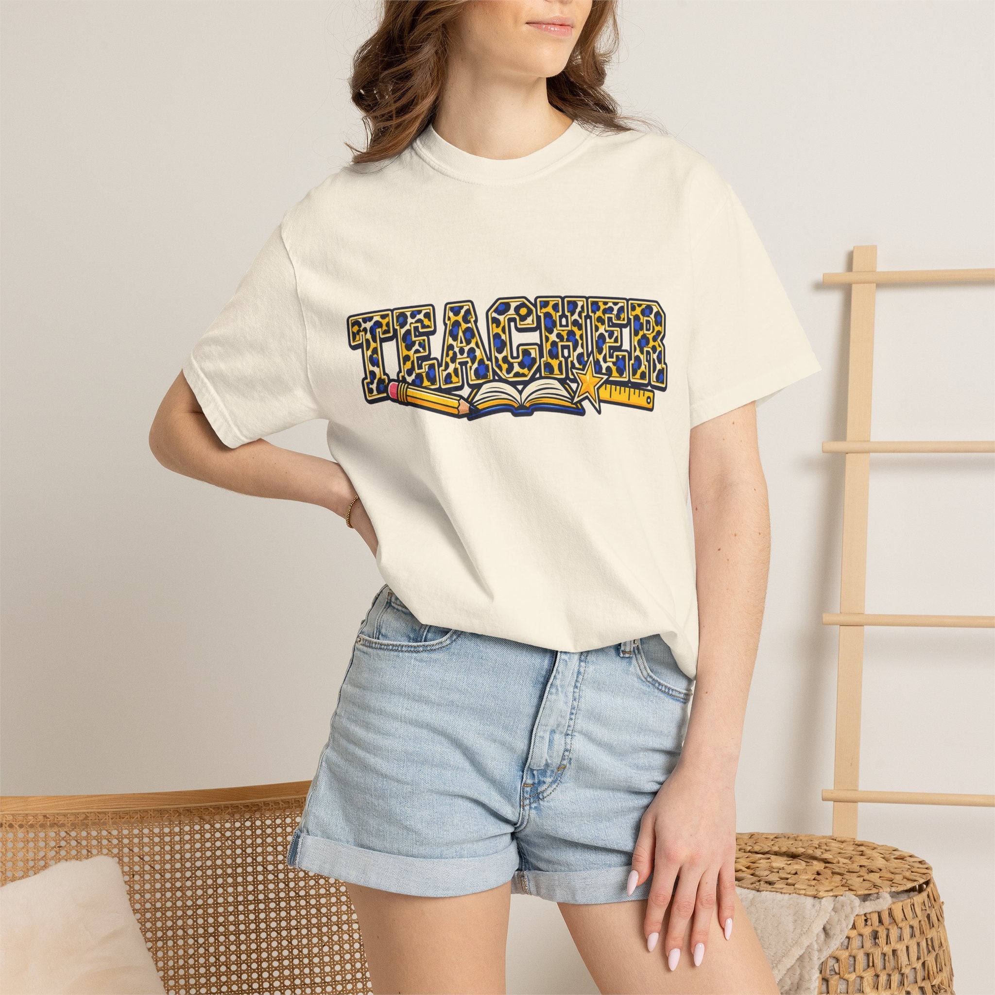 Leopard Print Teacher Comfort Colors® Heavyweight Tee 🍎✏️
