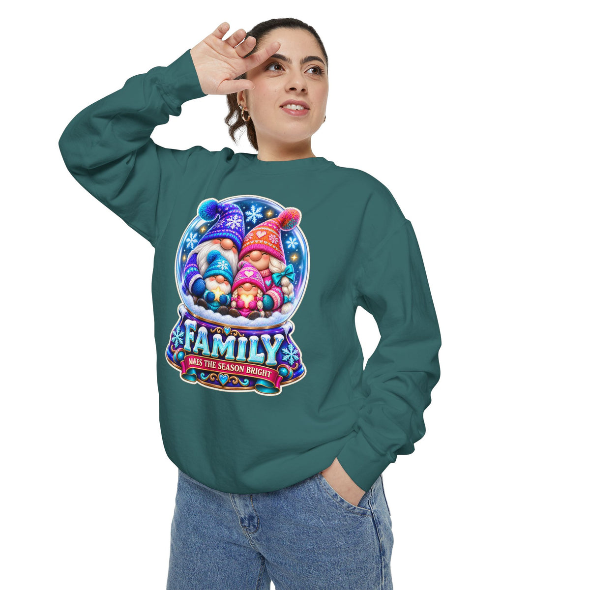 Family Gnome Christmas Sweatshirt "Family Makes the Season Bright"