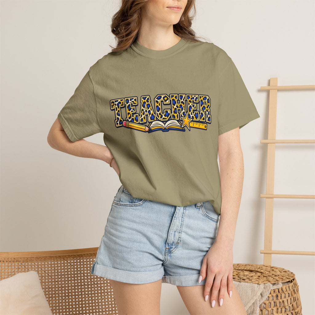 Leopard Print Teacher Comfort Colors® Heavyweight Tee 🍎✏️
