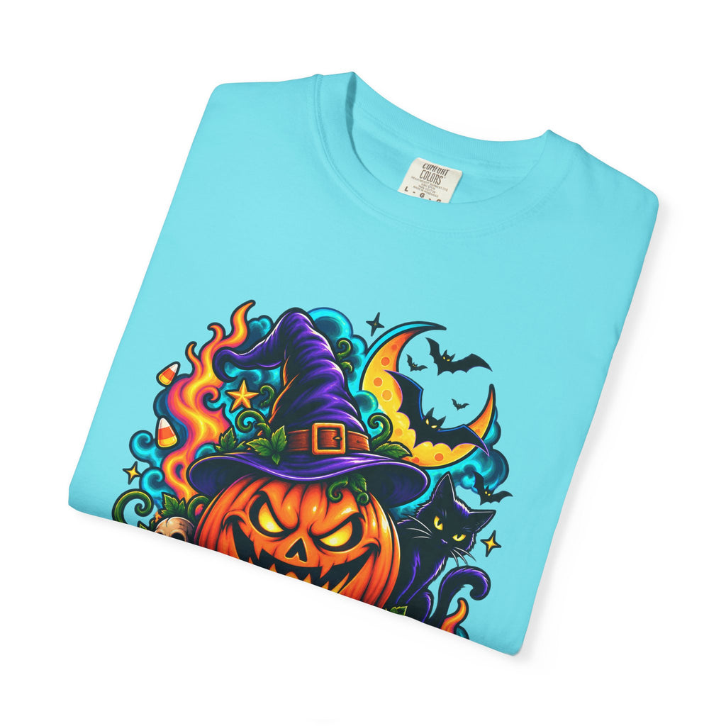 Unisex Halloween Pumpkin & Black Cat T-Shirt | Colorful Spooky Adult Tee