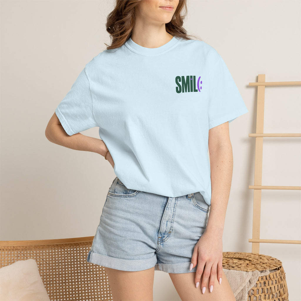 SMIL(: IT’S FREE. Green & Purple Front-and-Back Garment-Dyed Tee