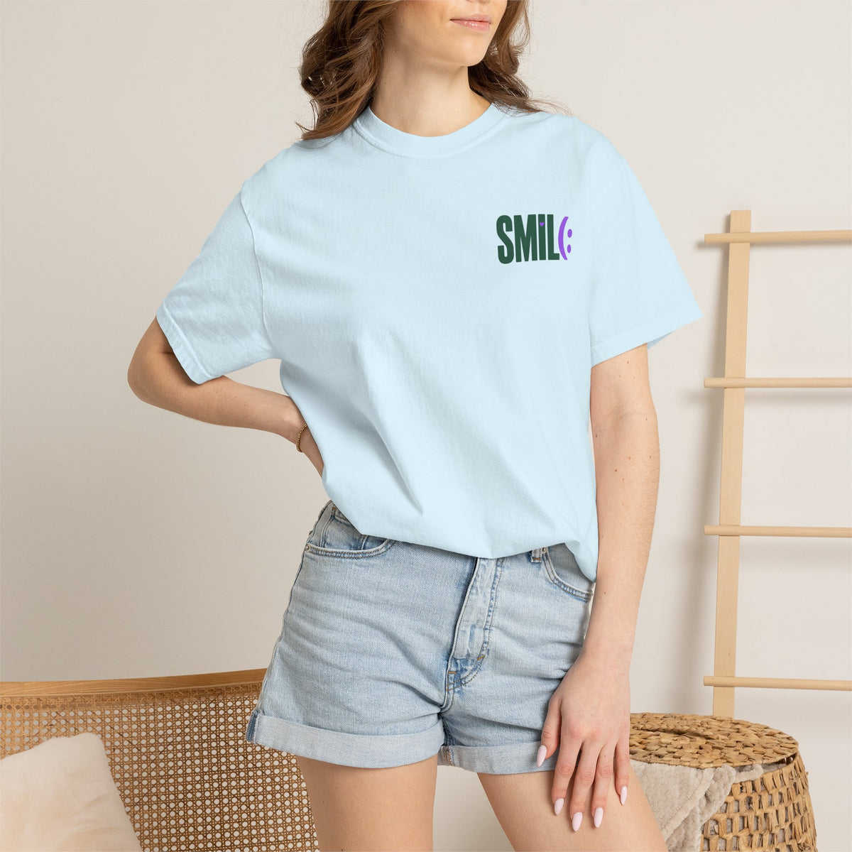 SMIL(: IT’S FREE. Green & Purple Front-and-Back Garment-Dyed Tee