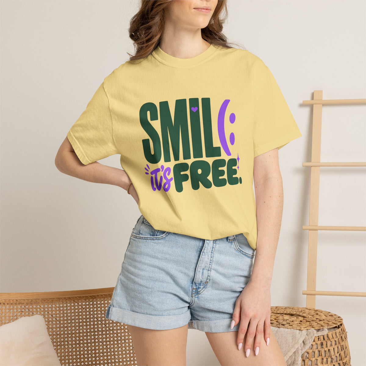 SMIL(: IT’S FREE. Forest Green & Purple Garment-Dyed Graphic Tee