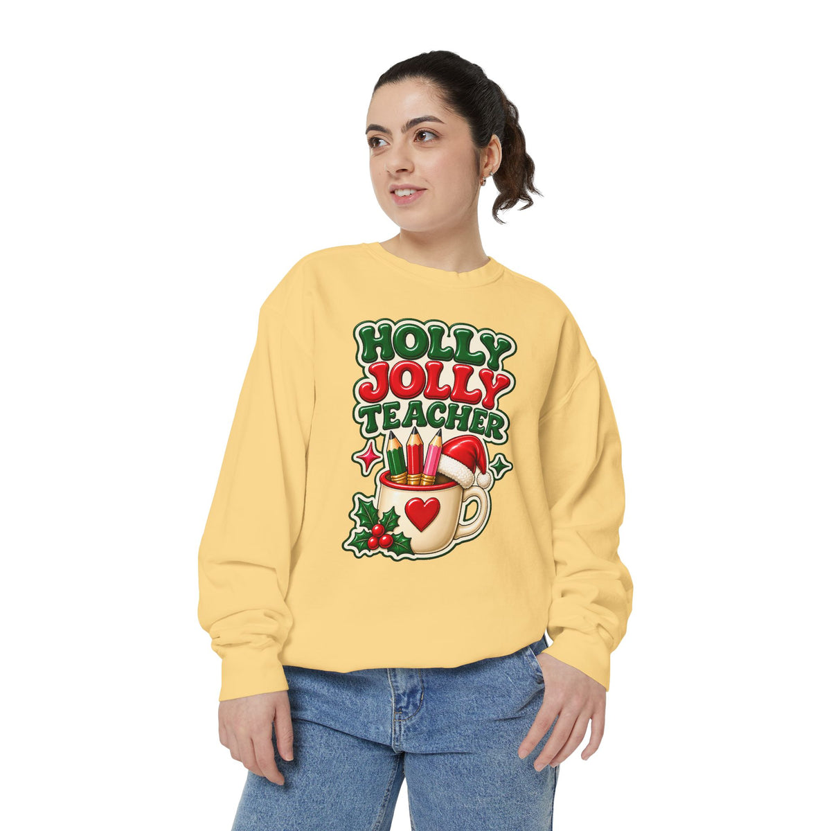 Holly Jolly Teacher Sweatshirt – Christmas Mug Holiday Teacher Gift