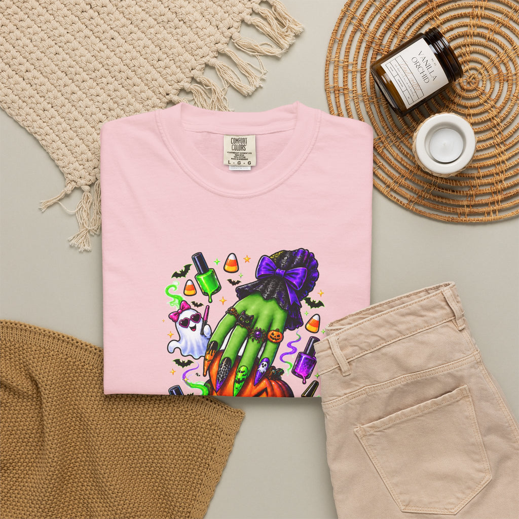 Nail Witch Halloween Tee – Adult Unisex Nail Tech & Beauty Salon Shirt