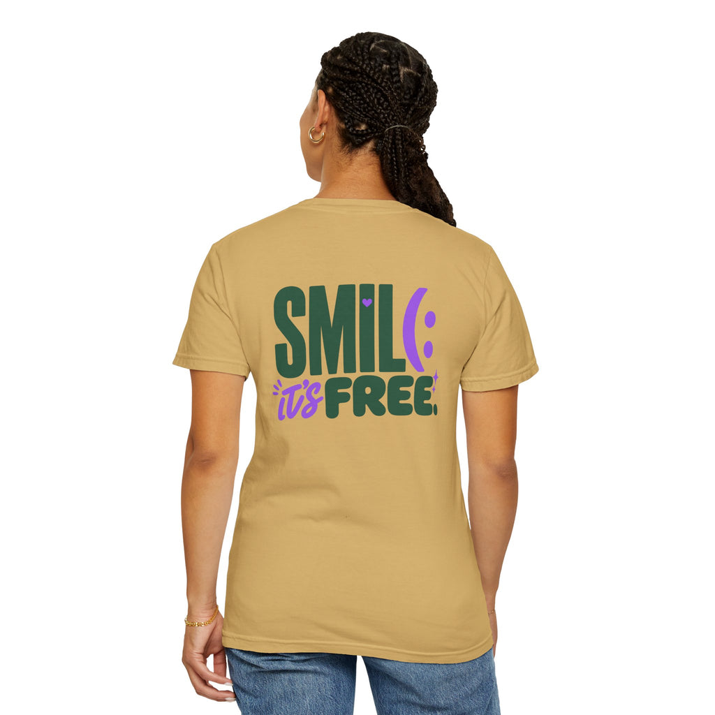SMIL(: IT’S FREE. Green & Purple Front-and-Back Garment-Dyed Tee