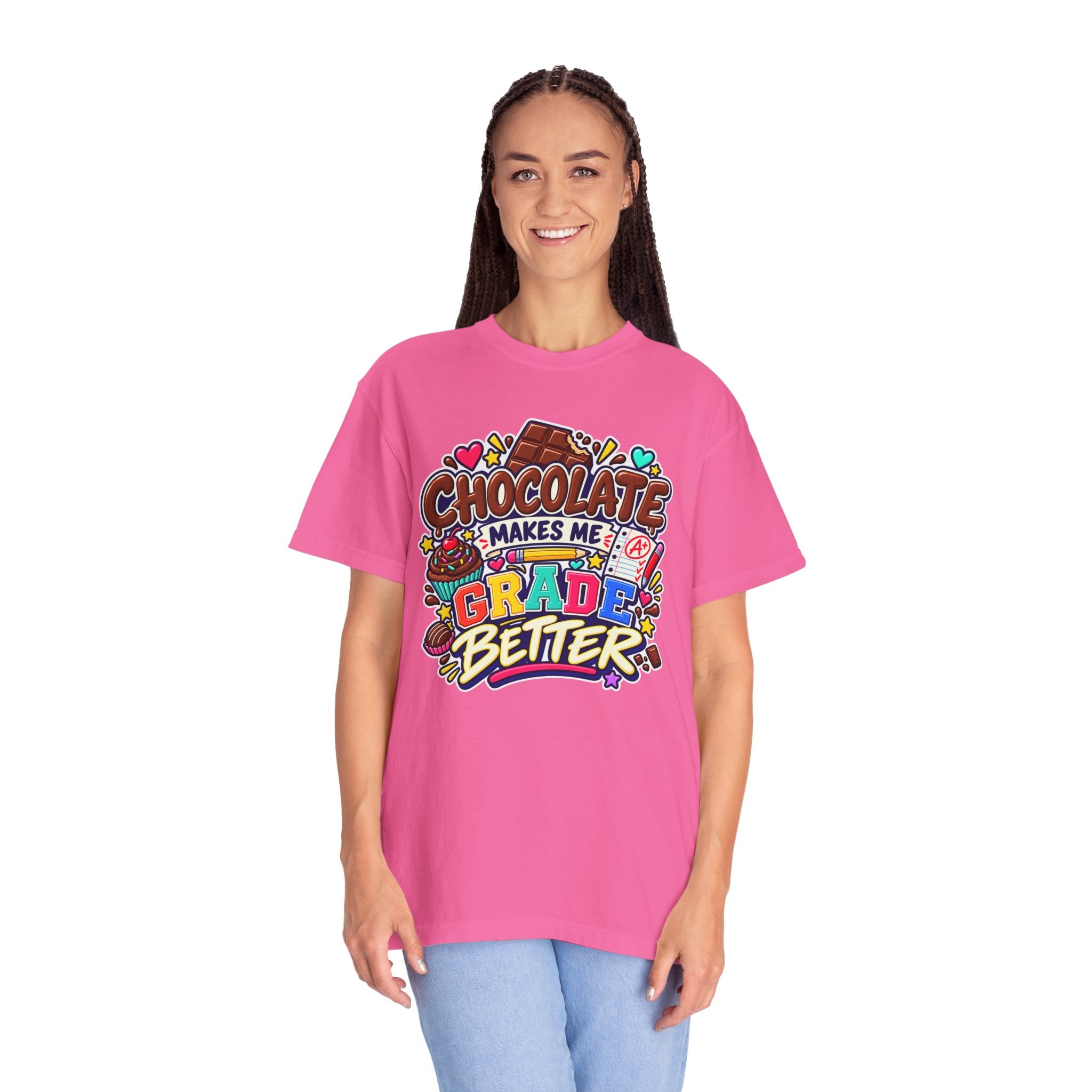 Chocolate Makes Me Grade Better Heavyweight Tee 🍫📚✏️