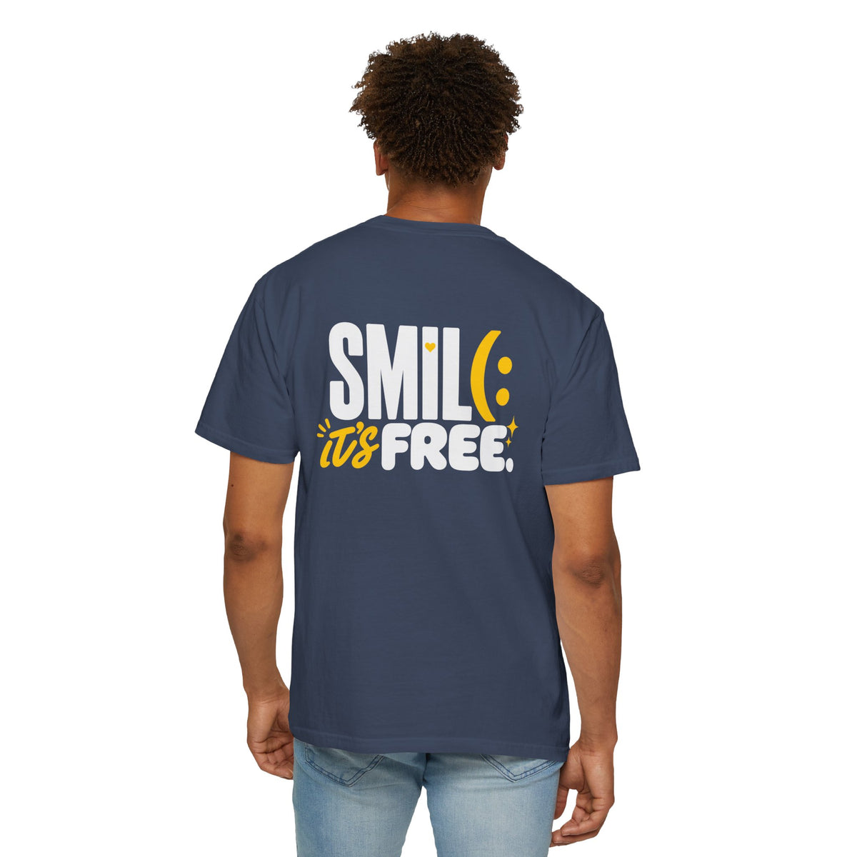 SMIL(: IT’S FREE. White & Yellow Front-and-Back Garment-Dyed Tee