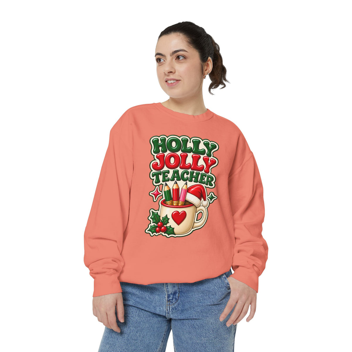 Holly Jolly Teacher Sweatshirt – Christmas Mug Holiday Teacher Gift