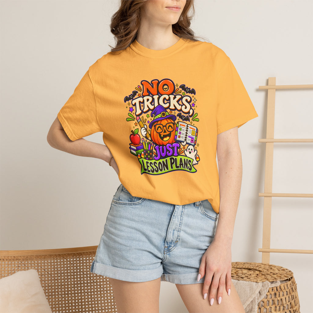 Halloween Teacher T-Shirt - "No Tricks, Just Lesson Plans"