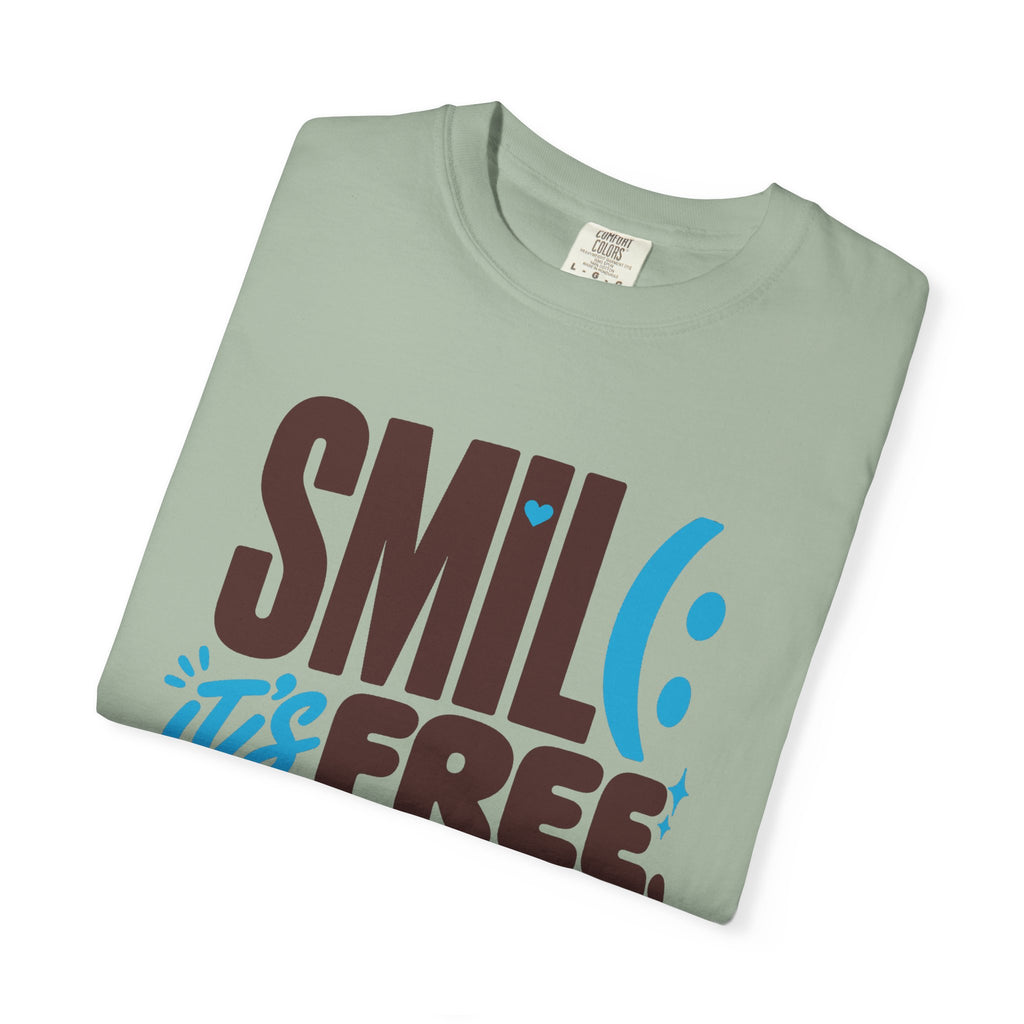 SMIL(: IT’S FREE. Brown & Bright Blue Garment-Dyed Graphic Tee
