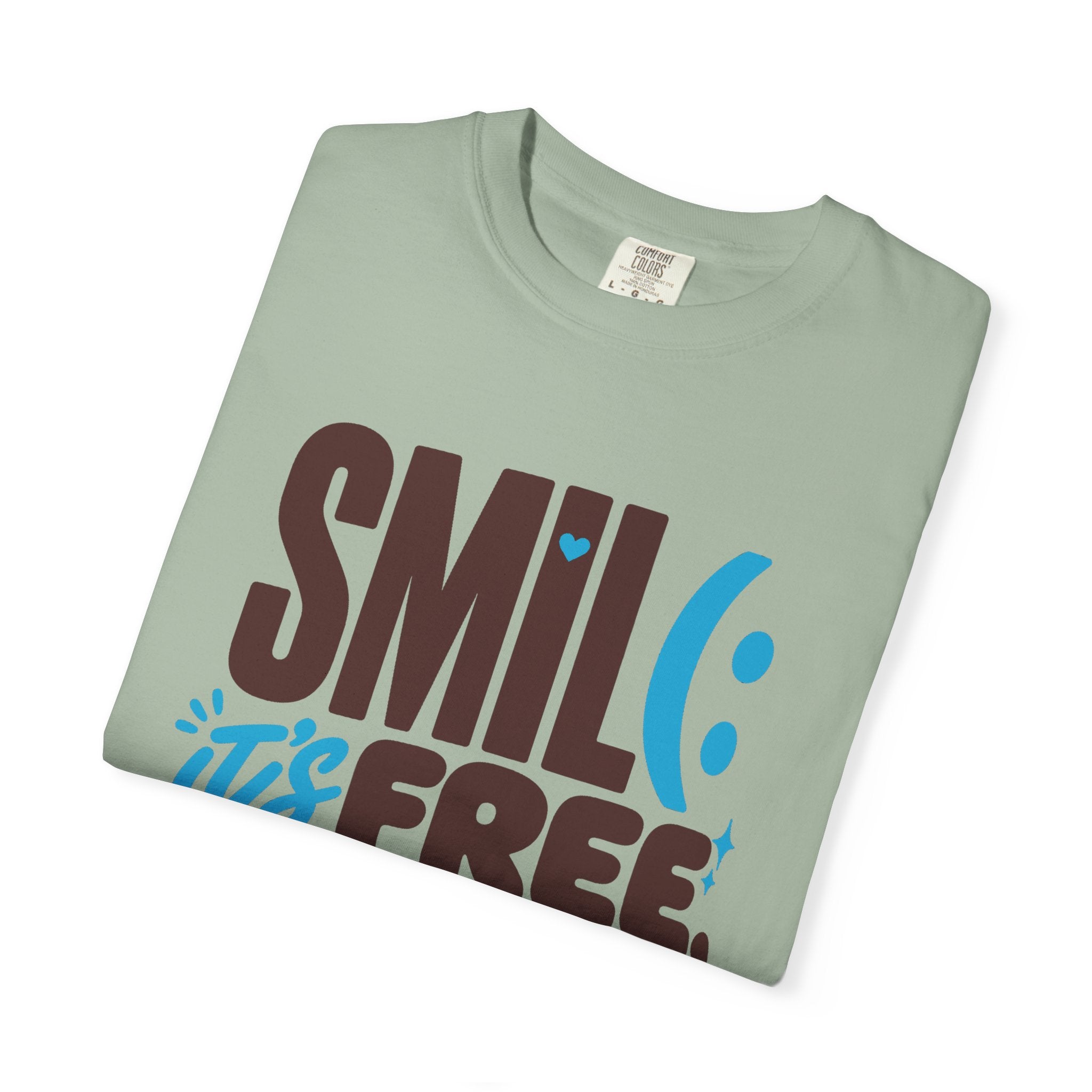 SMIL(: IT’S FREE. Brown & Bright Blue Garment-Dyed Graphic Tee