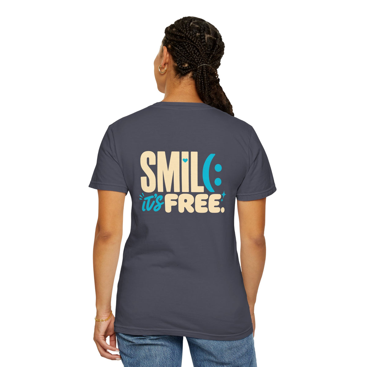 SMIL(: IT’S FREE. Charcoal & Plum Front-and-Back Tee