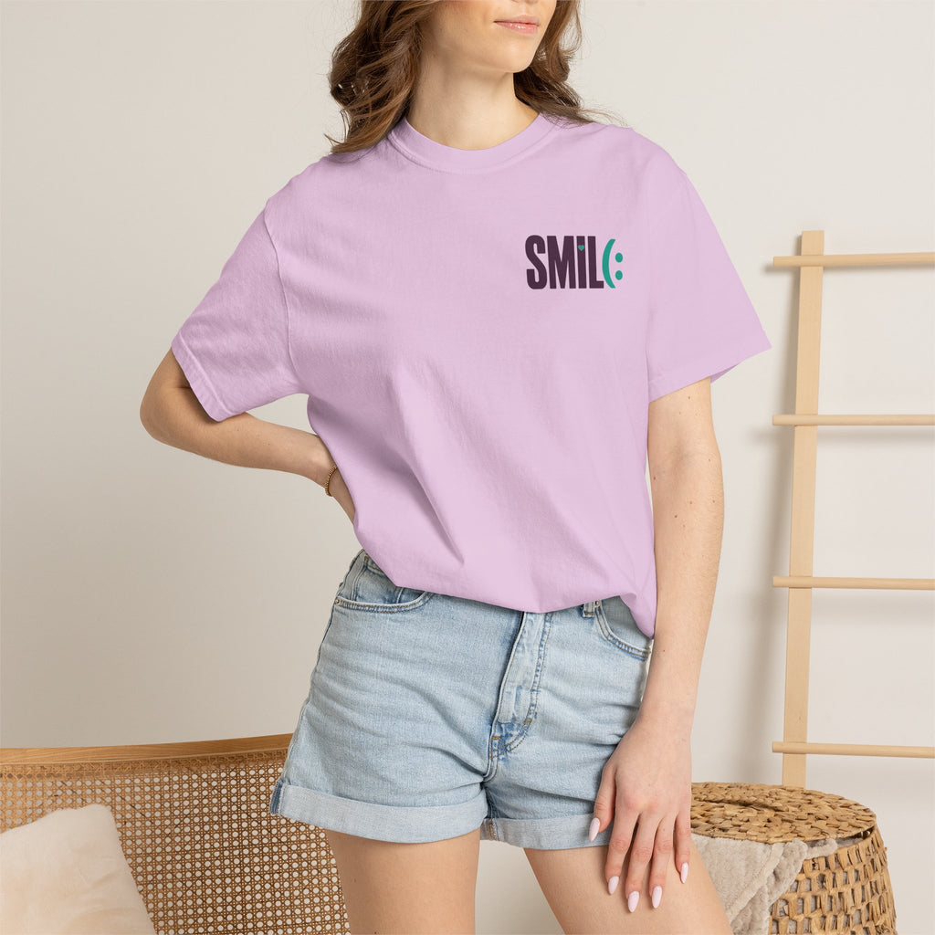 SMIL(: IT’S FREE. Front & Back Garment-Dyed Graphic Tee