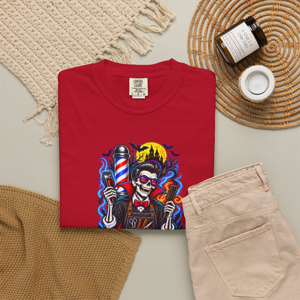 Barber of the Night Halloween Tee – Adult Unisex Barbershop Shirt