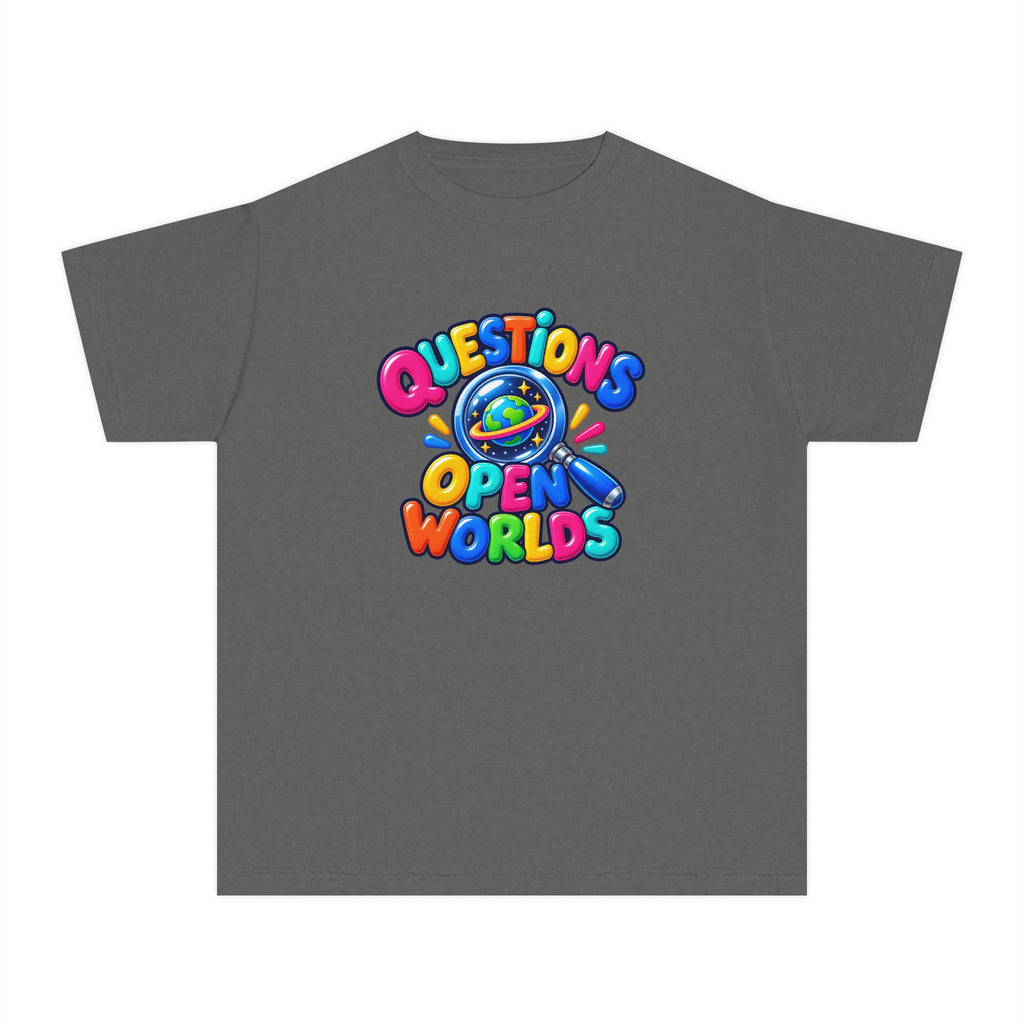 🌍 Questions Open Worlds Colorful Space Graphic Youth Tee