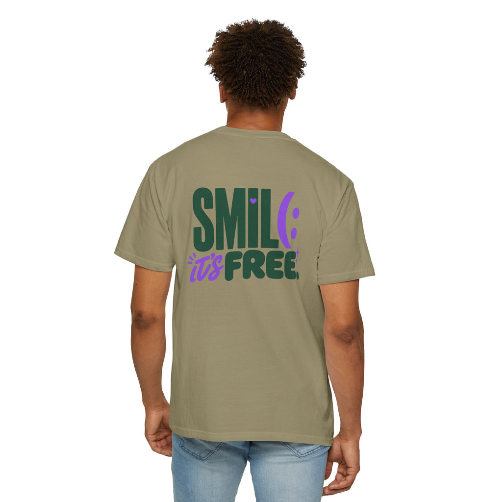 SMIL(: IT’S FREE. Green & Purple Front-and-Back Garment-Dyed Tee
