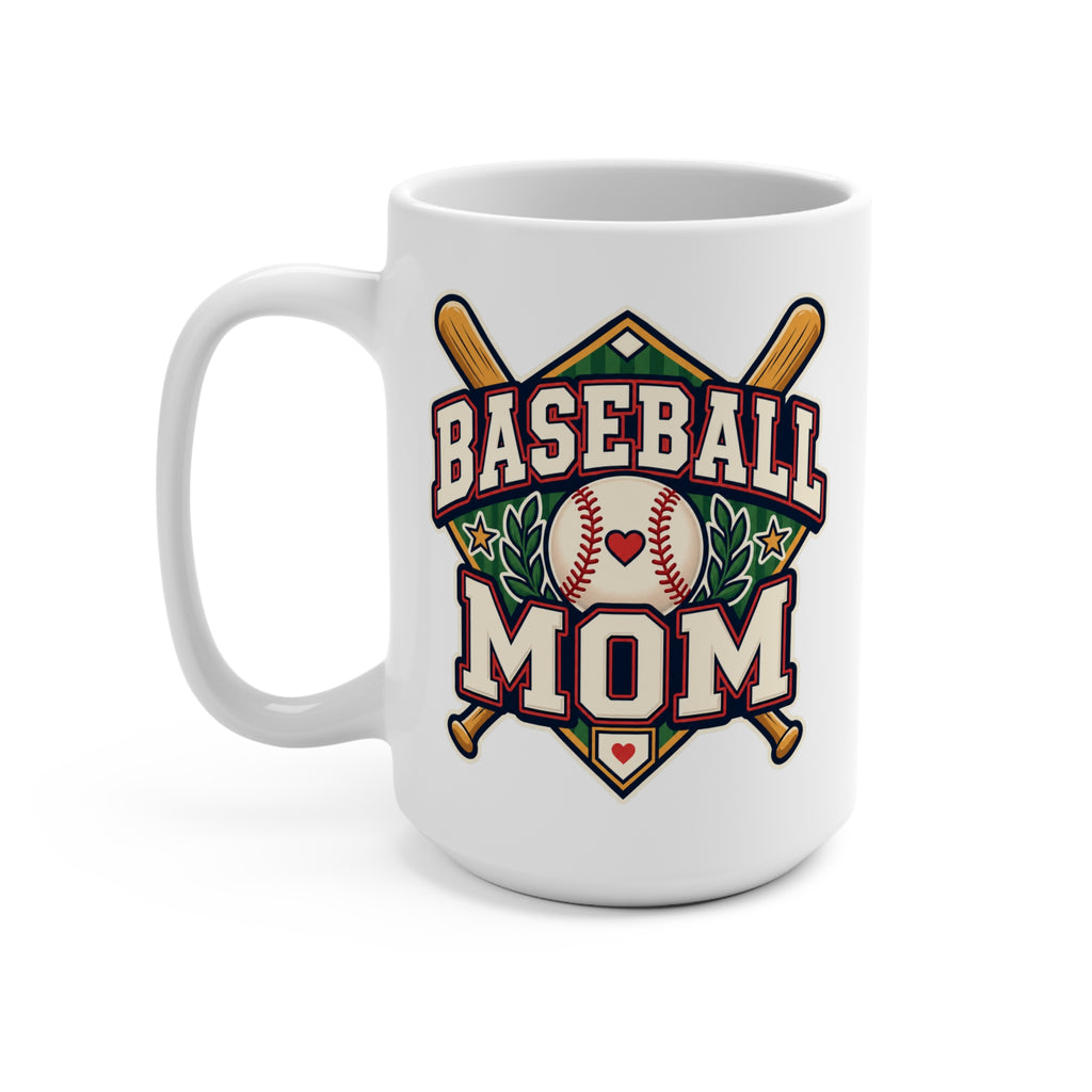 Baseball Mom Heart and Bats Mug — Gift for Baseball Moms, Mom Coffee Cup