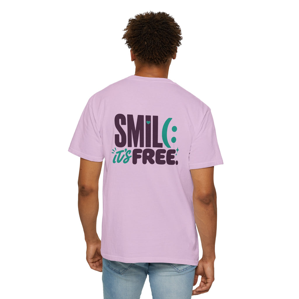 SMIL(: IT’S FREE. Front & Back Garment-Dyed Graphic Tee