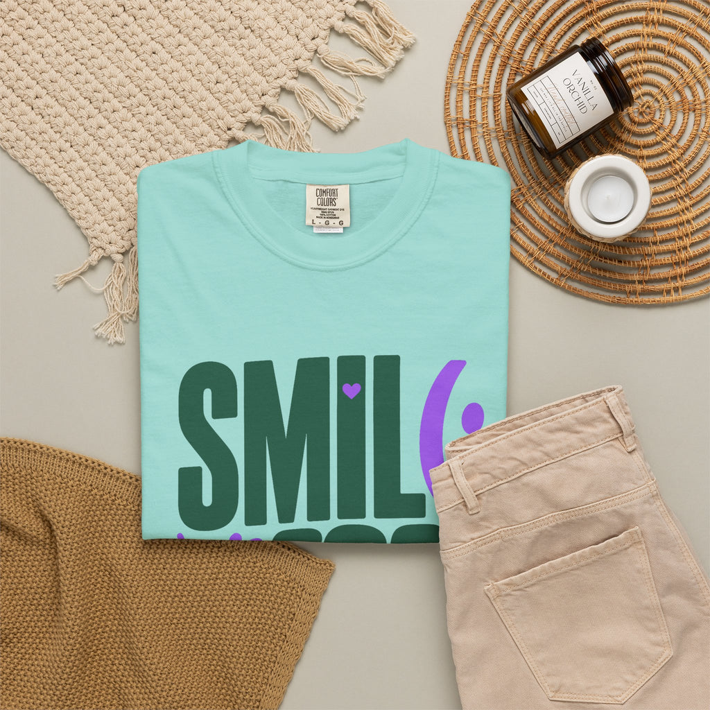 SMIL(: IT’S FREE. Forest Green & Purple Garment-Dyed Graphic Tee
