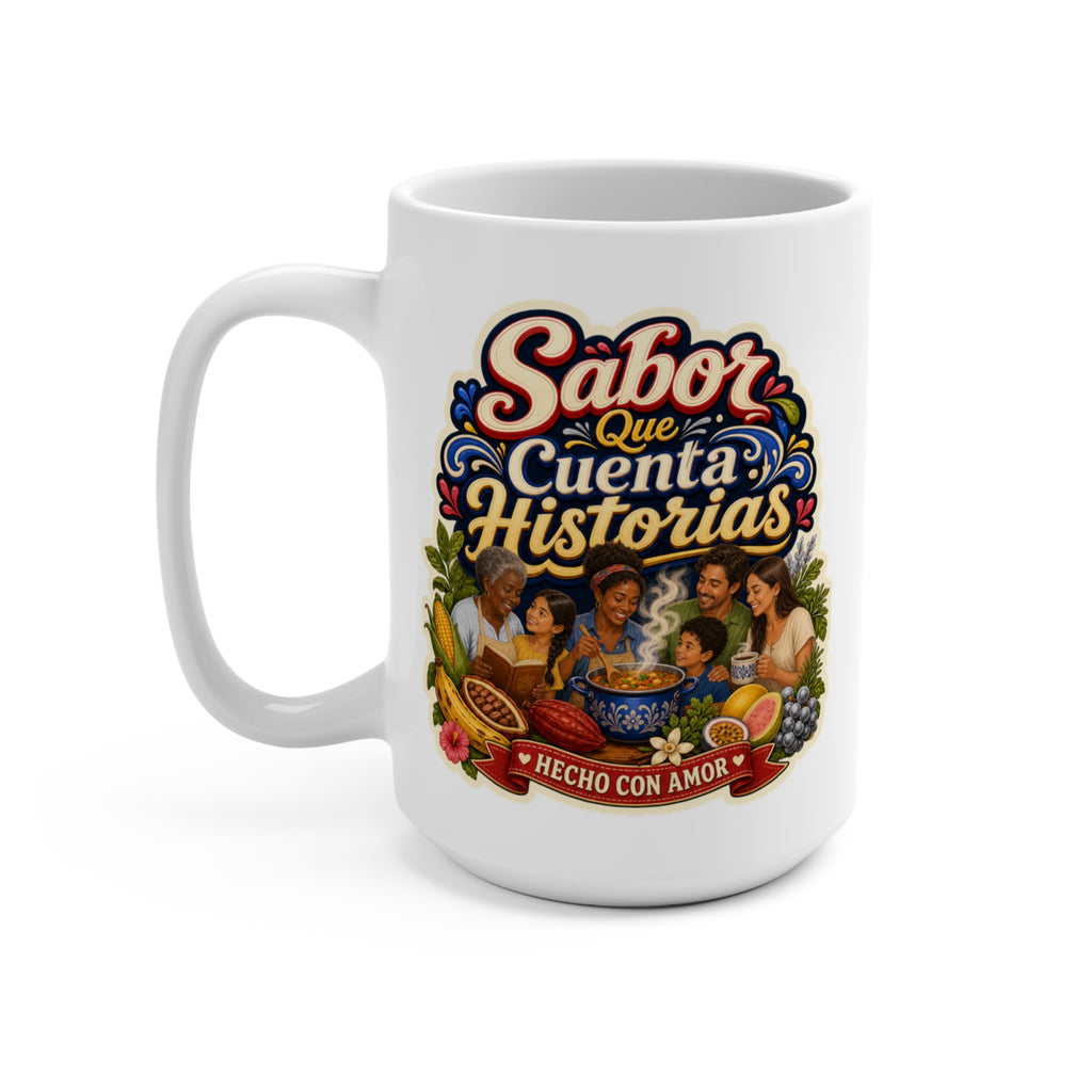Sabor Que Cuenta Historias Mug - Hecho Con Amor Coffee Cup - Hispanic Family Cooking Gift for Abuelas, Home Cooks and Food Lovers