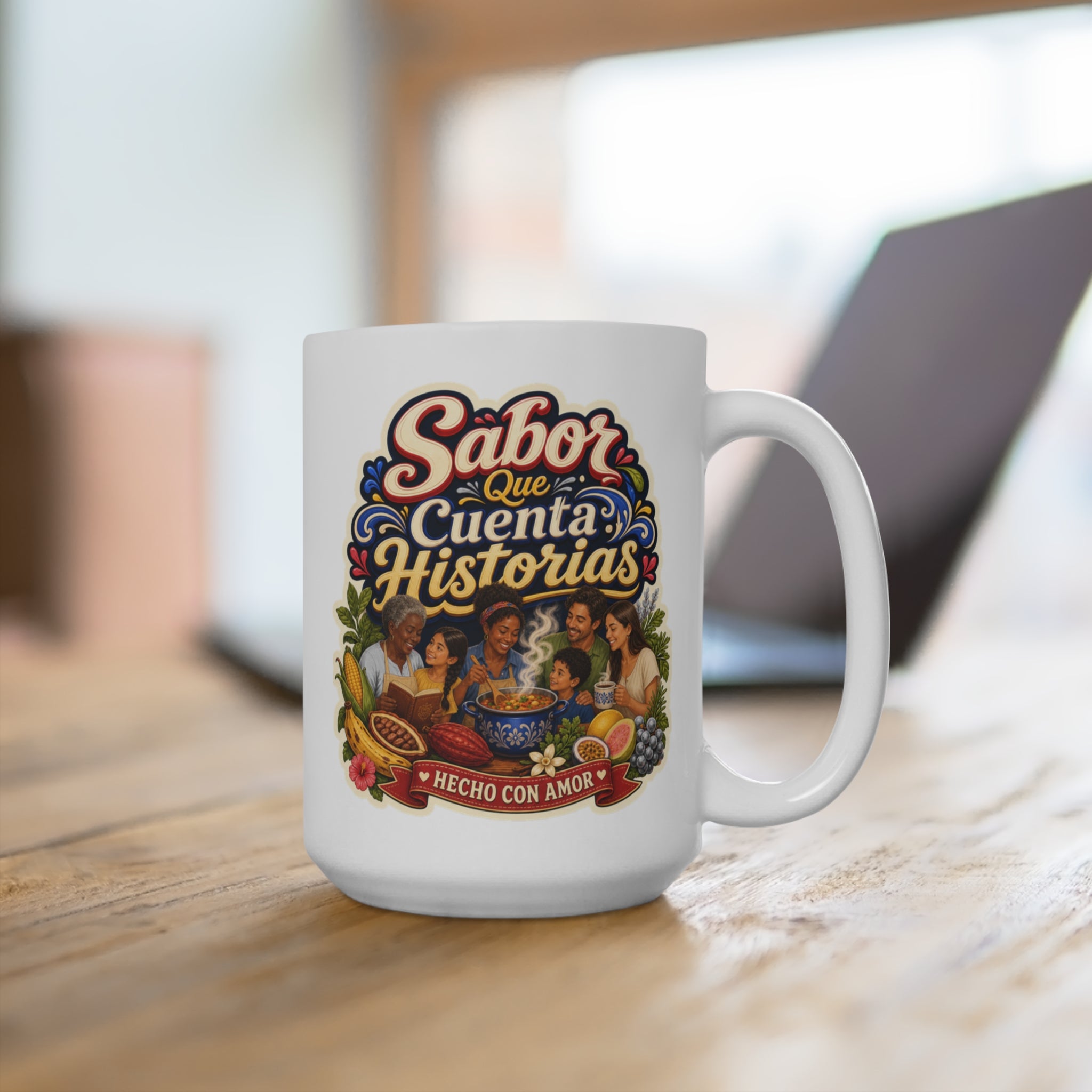 Sabor Que Cuenta Historias Mug - Hecho Con Amor Coffee Cup - Hispanic Family Cooking Gift for Abuelas, Home Cooks and Food Lovers