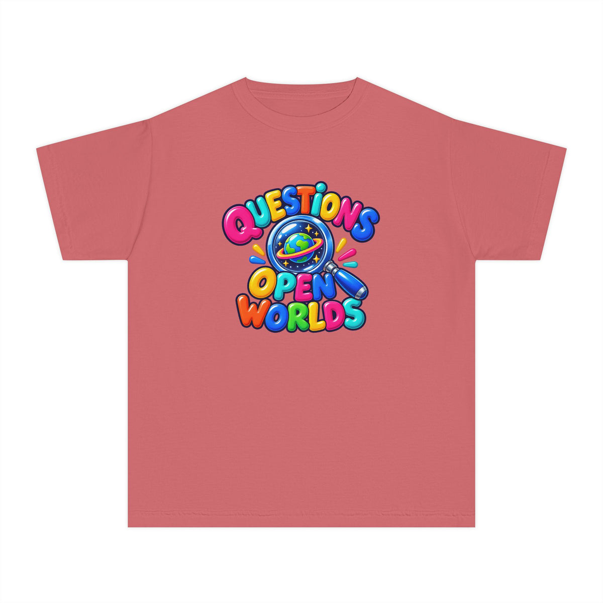 🌍 Questions Open Worlds Colorful Space Graphic Youth Tee