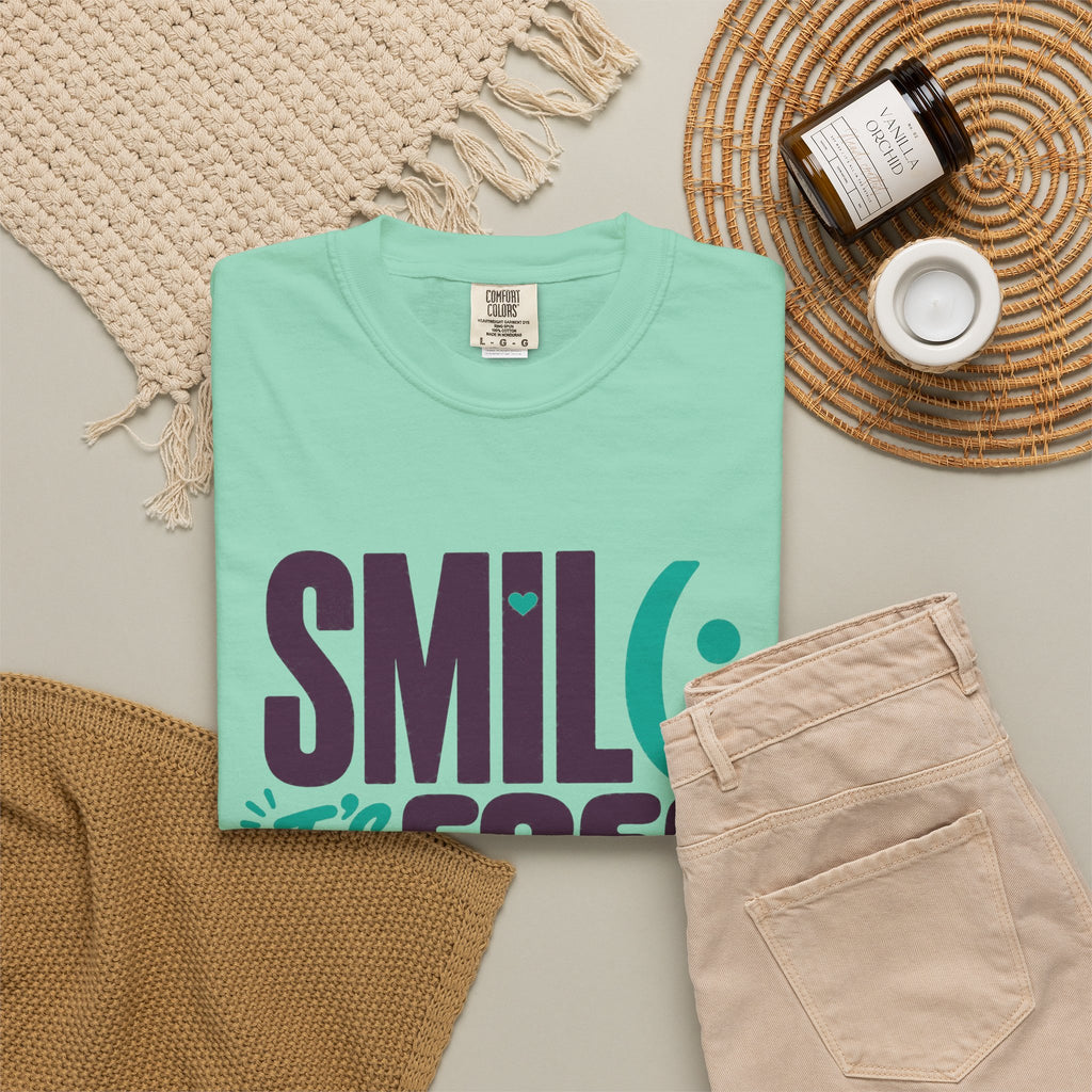 SMIL(: IT’S FREE. Plum & Teal Garment-Dyed Graphic Tee