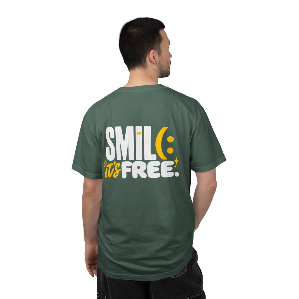 SMIL(: IT’S FREE. White & Yellow Front-and-Back Garment-Dyed Tee