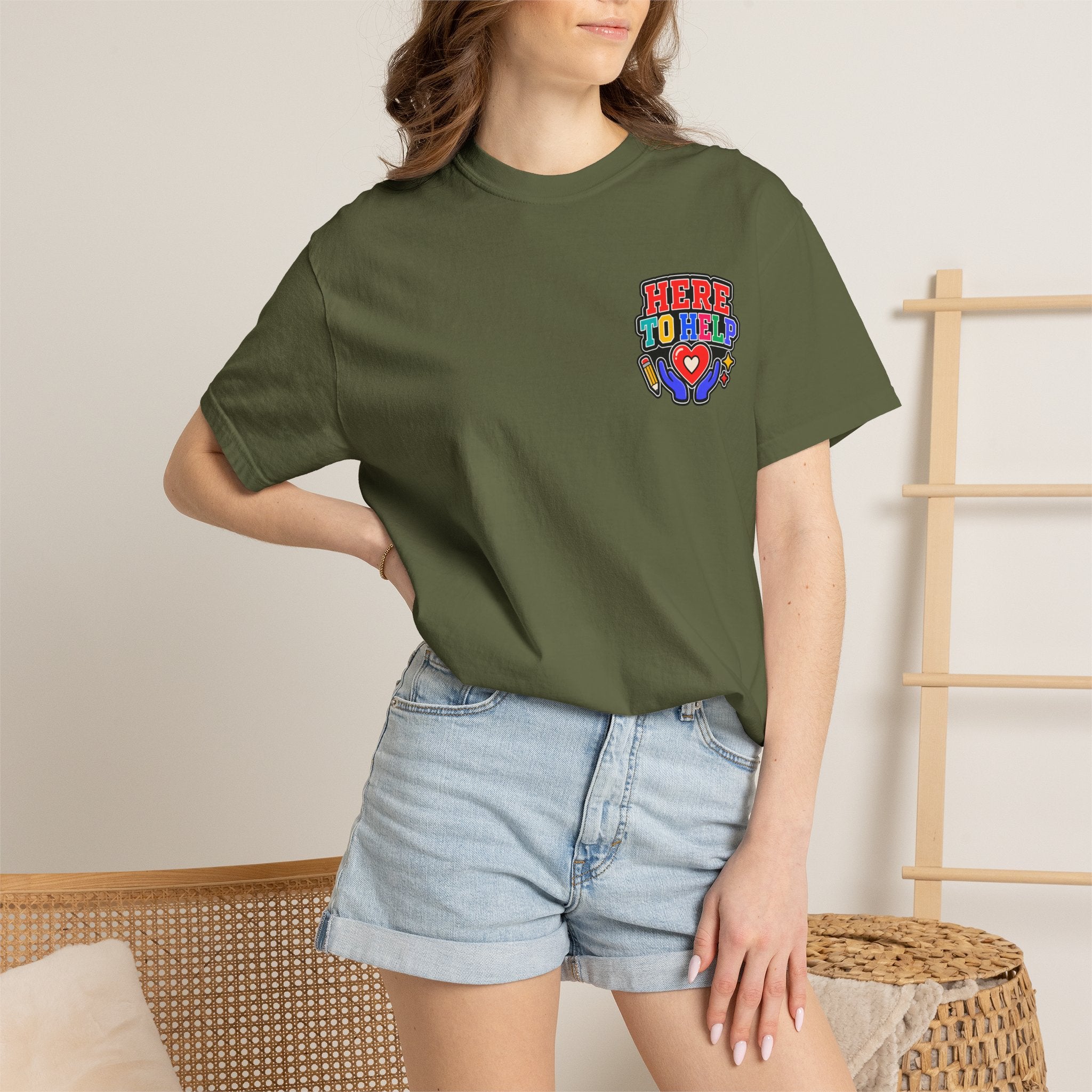 Here to Help School Support Staff Comfort Colors® Tee 🍎✏️