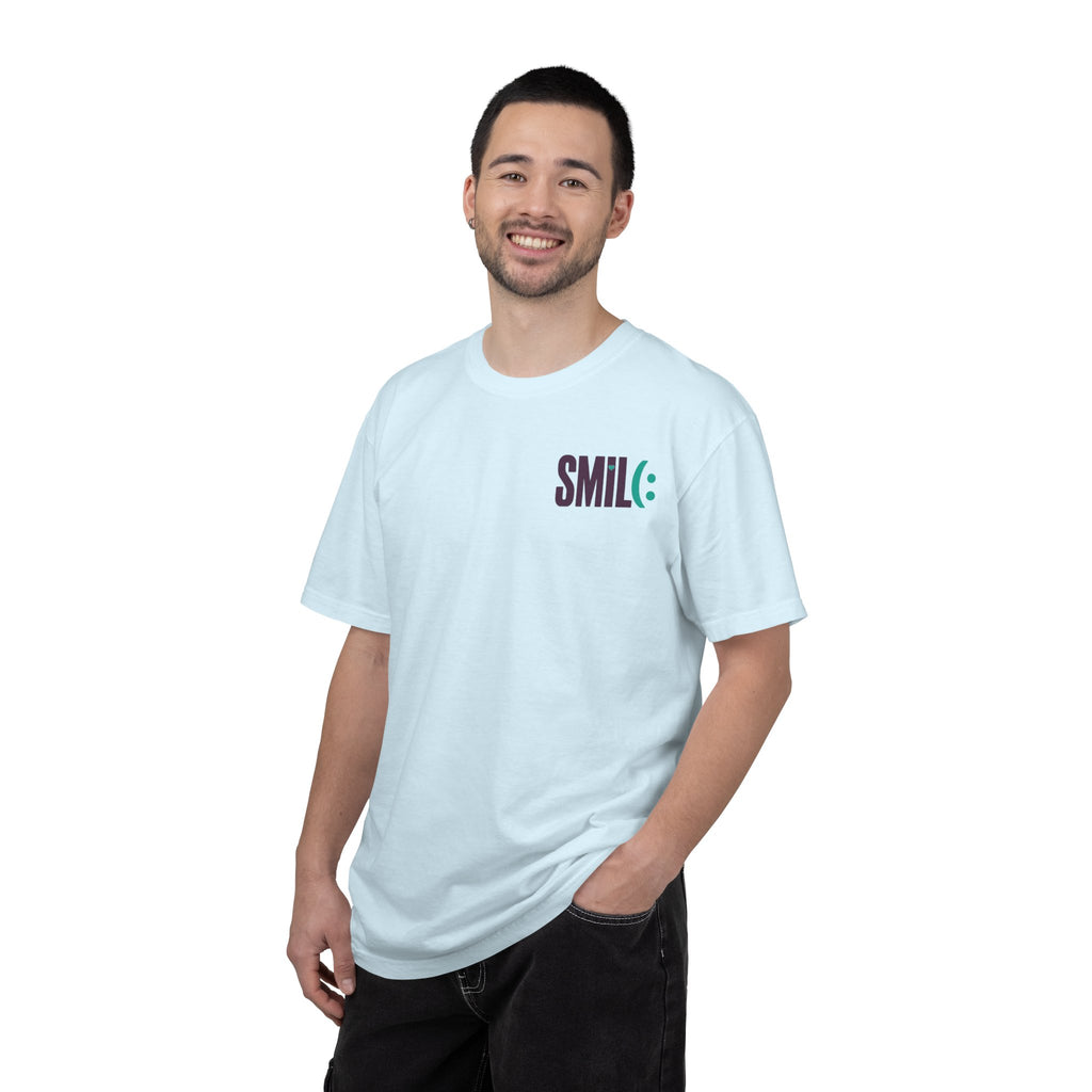 SMIL(: IT’S FREE. Front & Back Garment-Dyed Graphic Tee