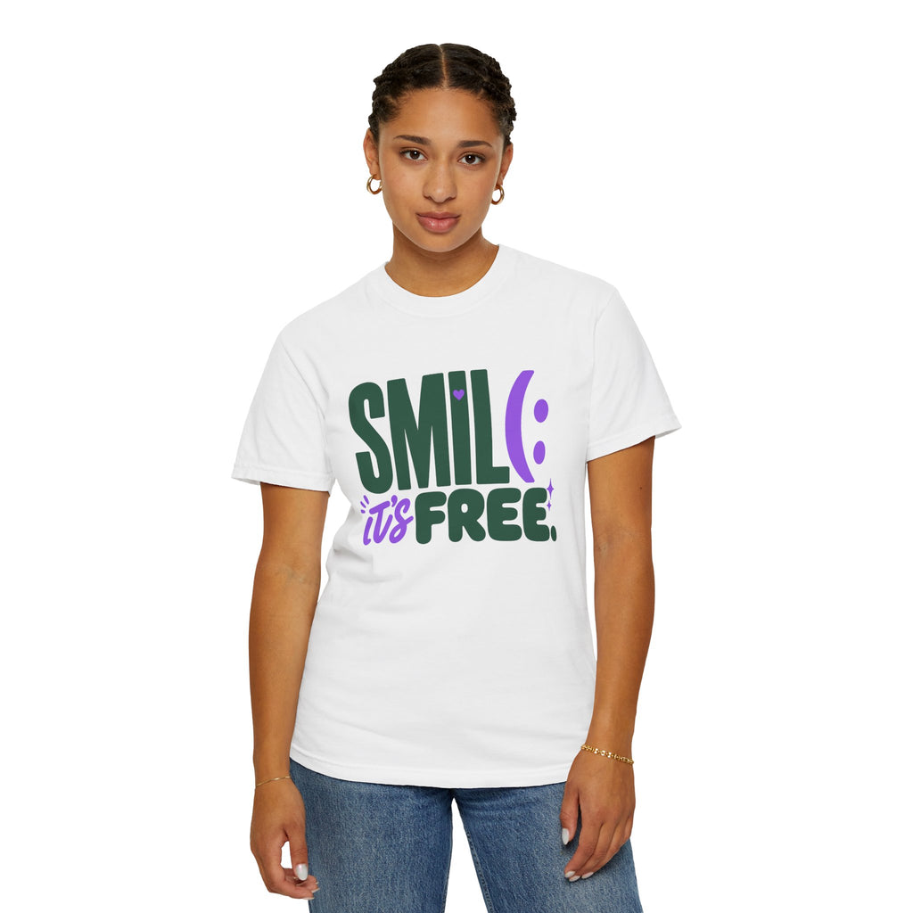 SMIL(: IT’S FREE. Forest Green & Purple Garment-Dyed Graphic Tee