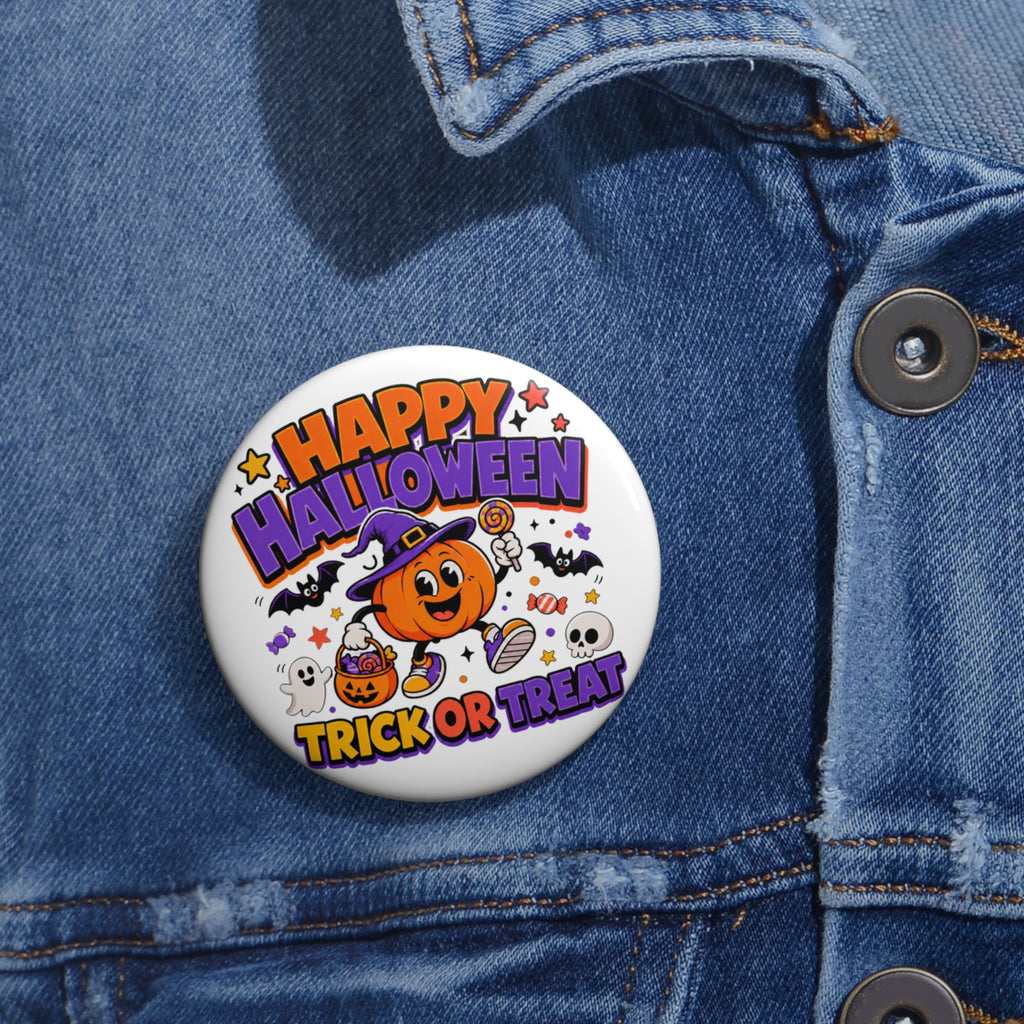 Happy Halloween Button Pin, Trick or Treat Pumpkin Halloween Badge