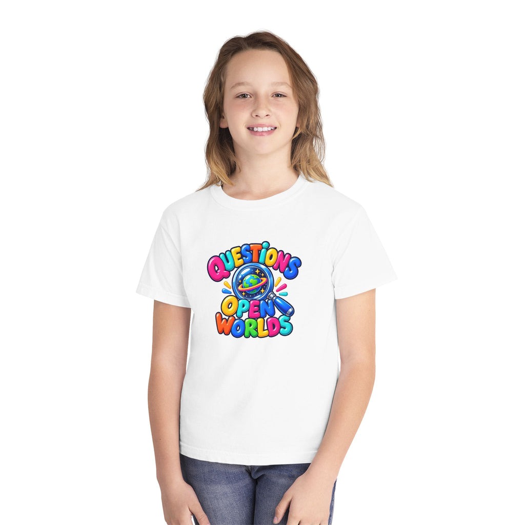 🌍 Questions Open Worlds Colorful Space Graphic Youth Tee