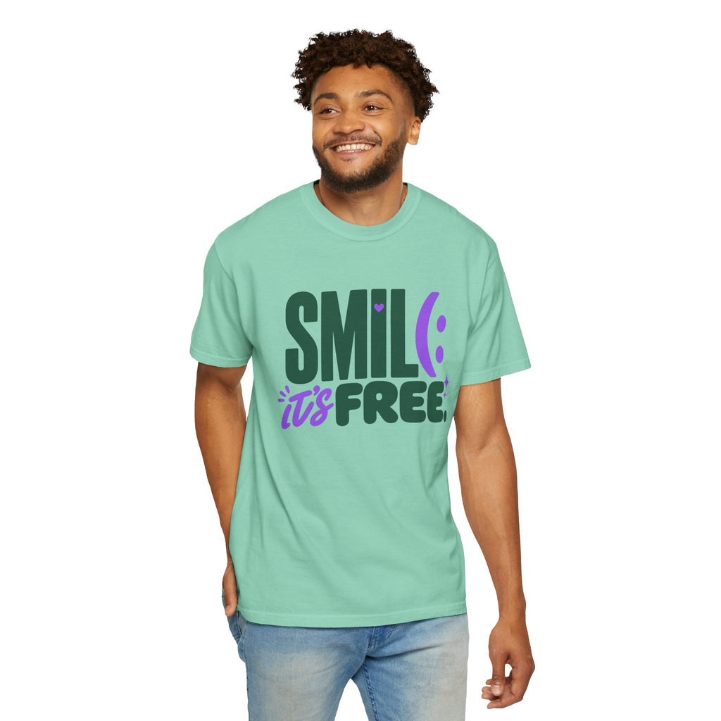 SMIL(: IT’S FREE. Forest Green & Purple Garment-Dyed Graphic Tee