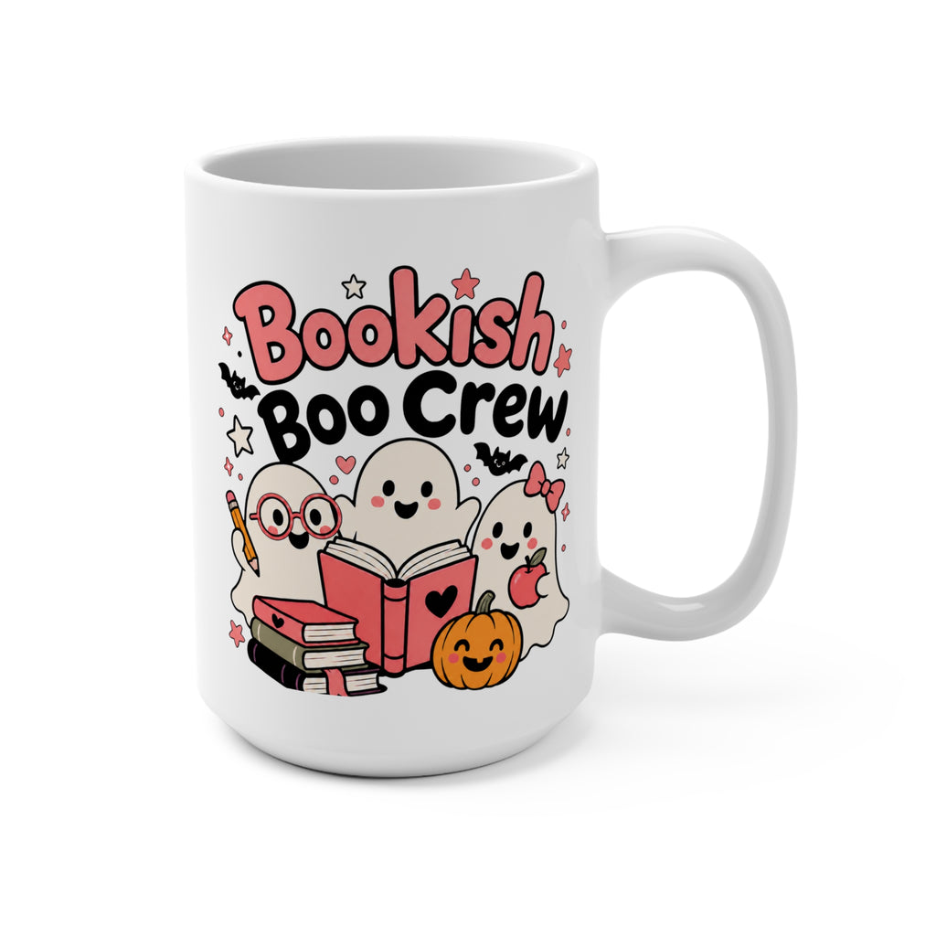 Bookish Boo Crew Mug - Cute Halloween Book Lover Coffee Cup - Spooky Reading Gift for Librarians, Teachers, Students and Readers