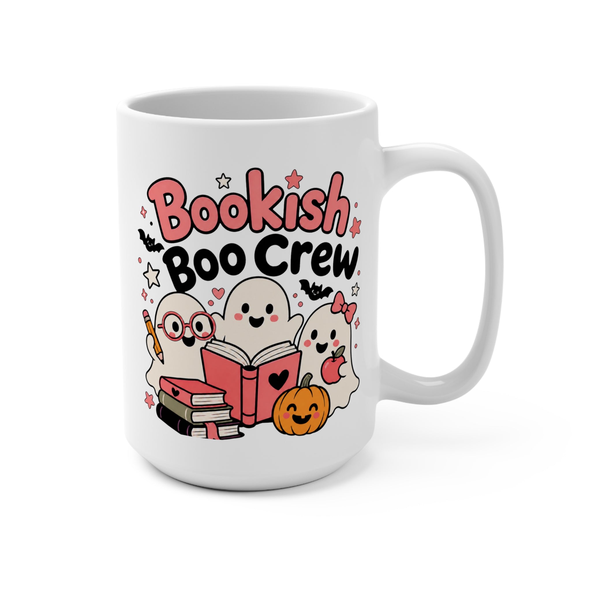 Bookish Boo Crew Mug - Cute Halloween Book Lover Coffee Cup - Spooky Reading Gift for Librarians, Teachers, Students and Readers