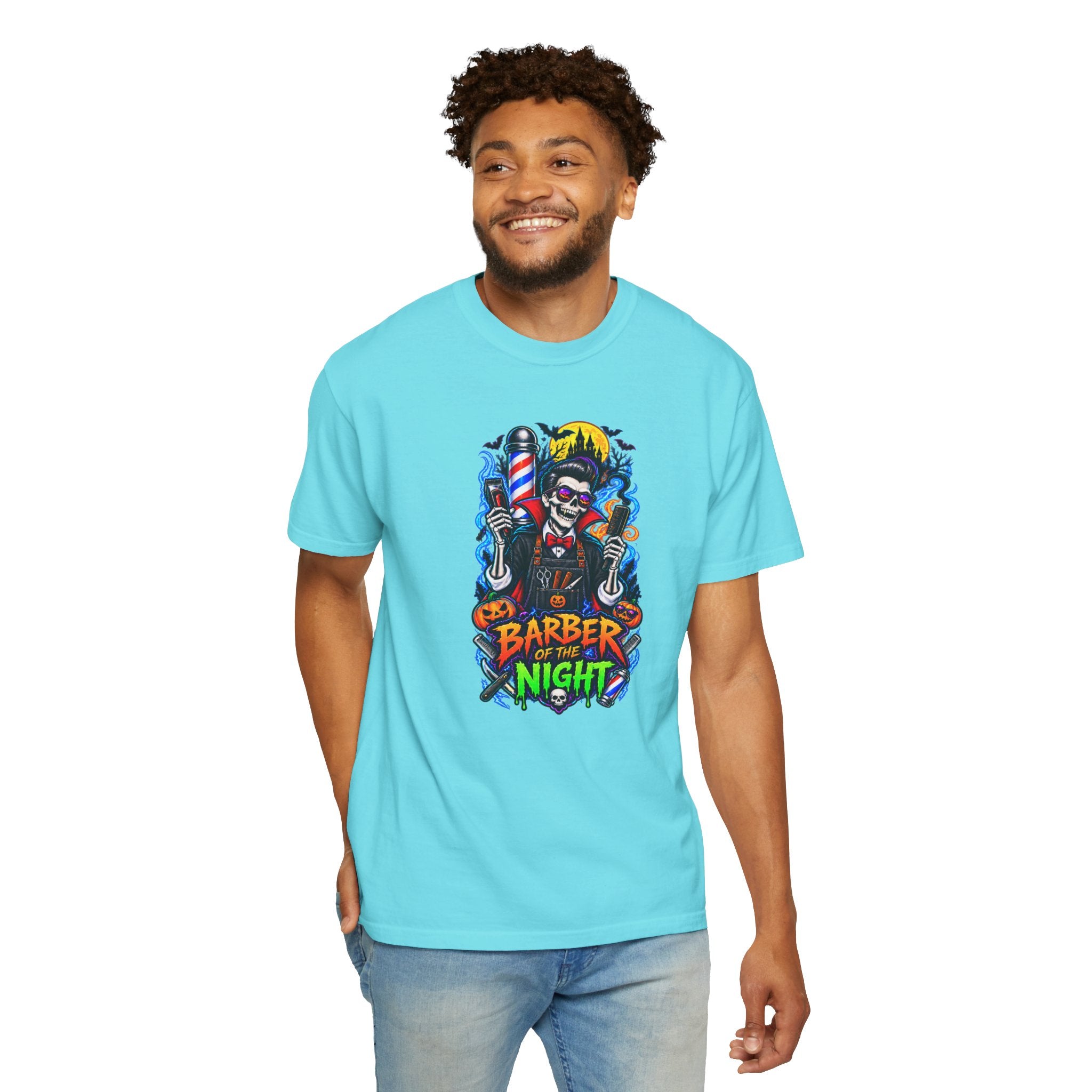 Barber of the Night Halloween Tee – Adult Unisex Barbershop Shirt