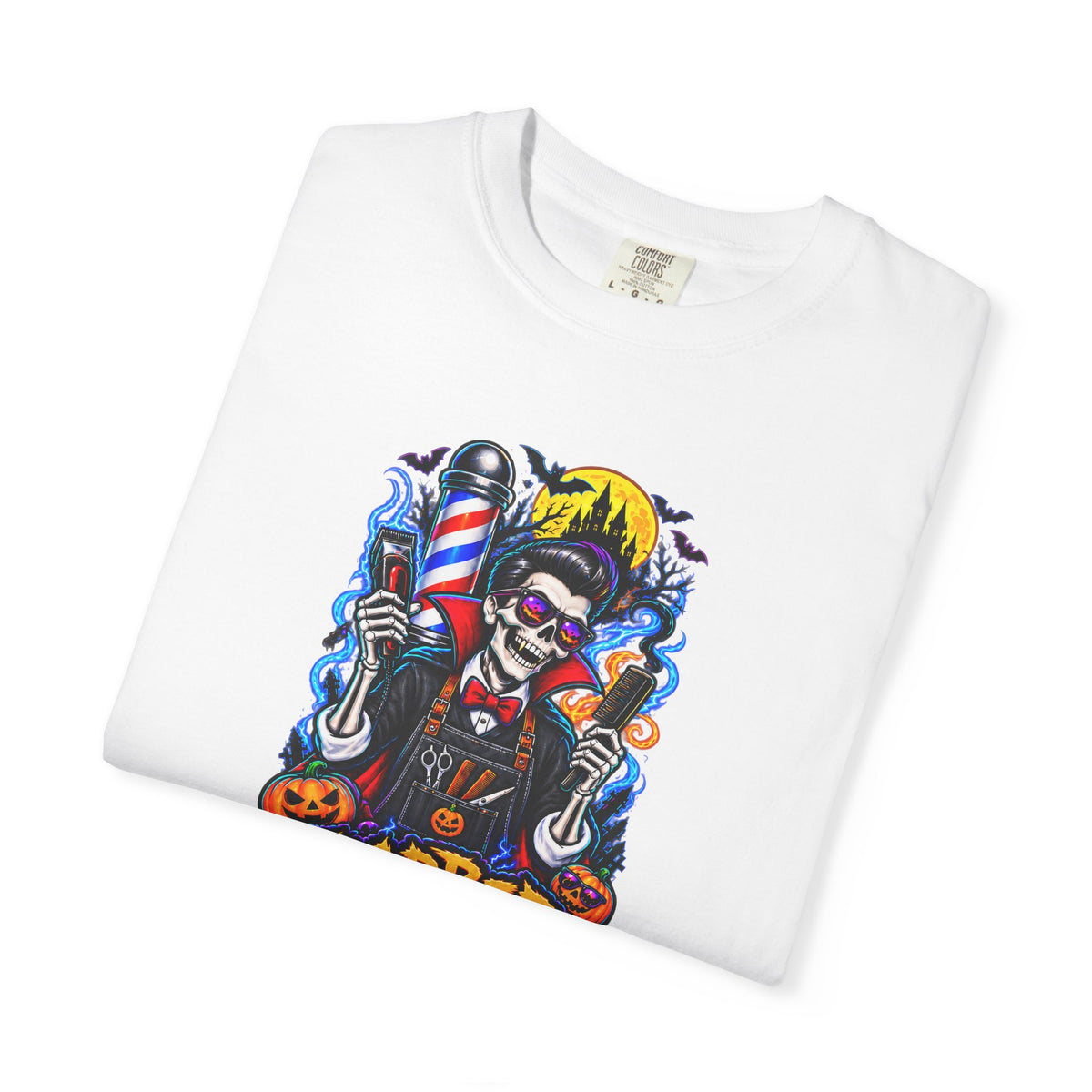 Barber of the Night Halloween Tee – Adult Unisex Barbershop Shirt