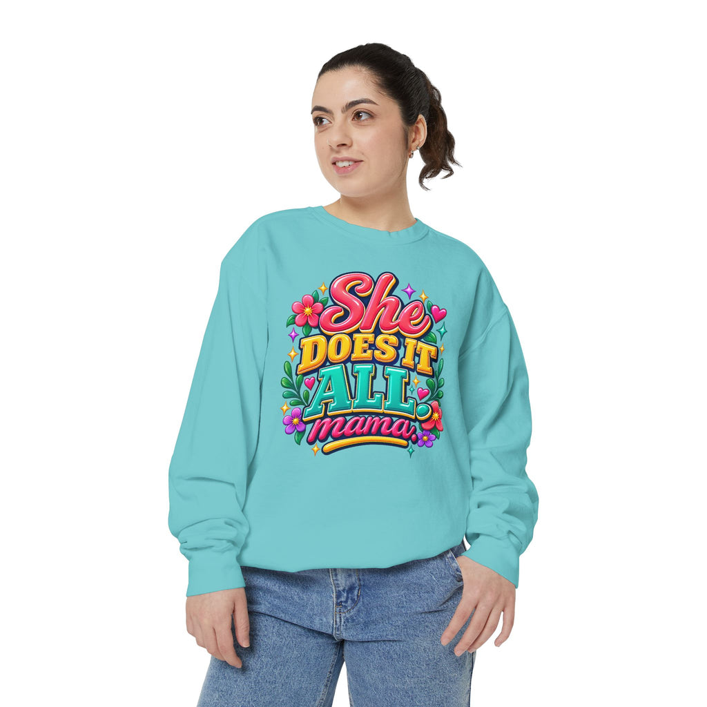 She Does It All Mama Sweatshirt — Floral Mom Appreciation Crewneck
