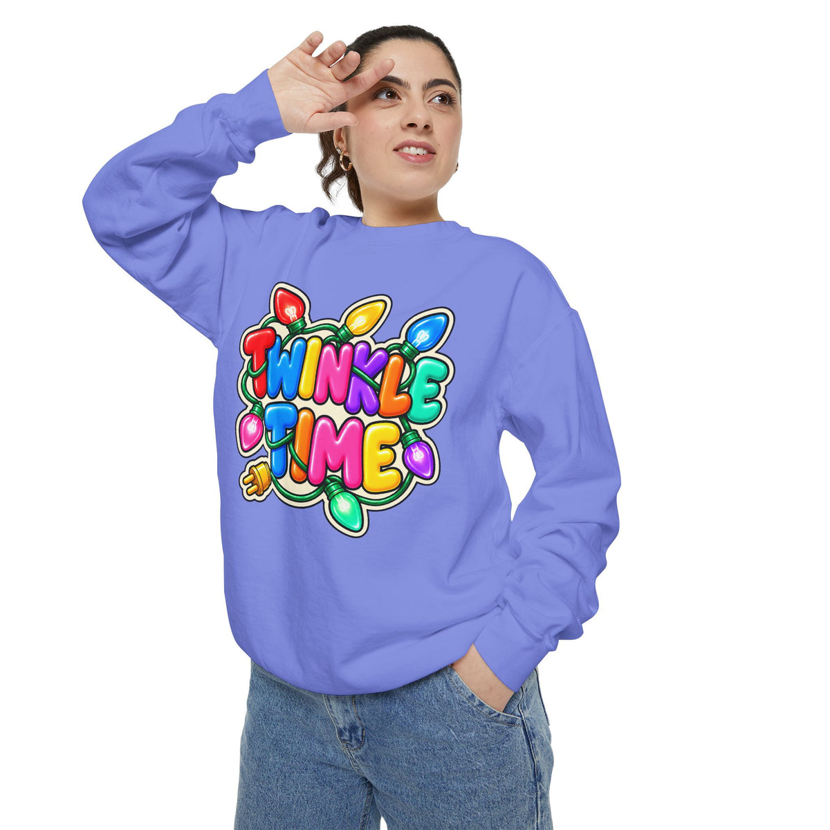 Twinkle Time Christmas - Colorful Holiday Light Graphic  Sweatshirt