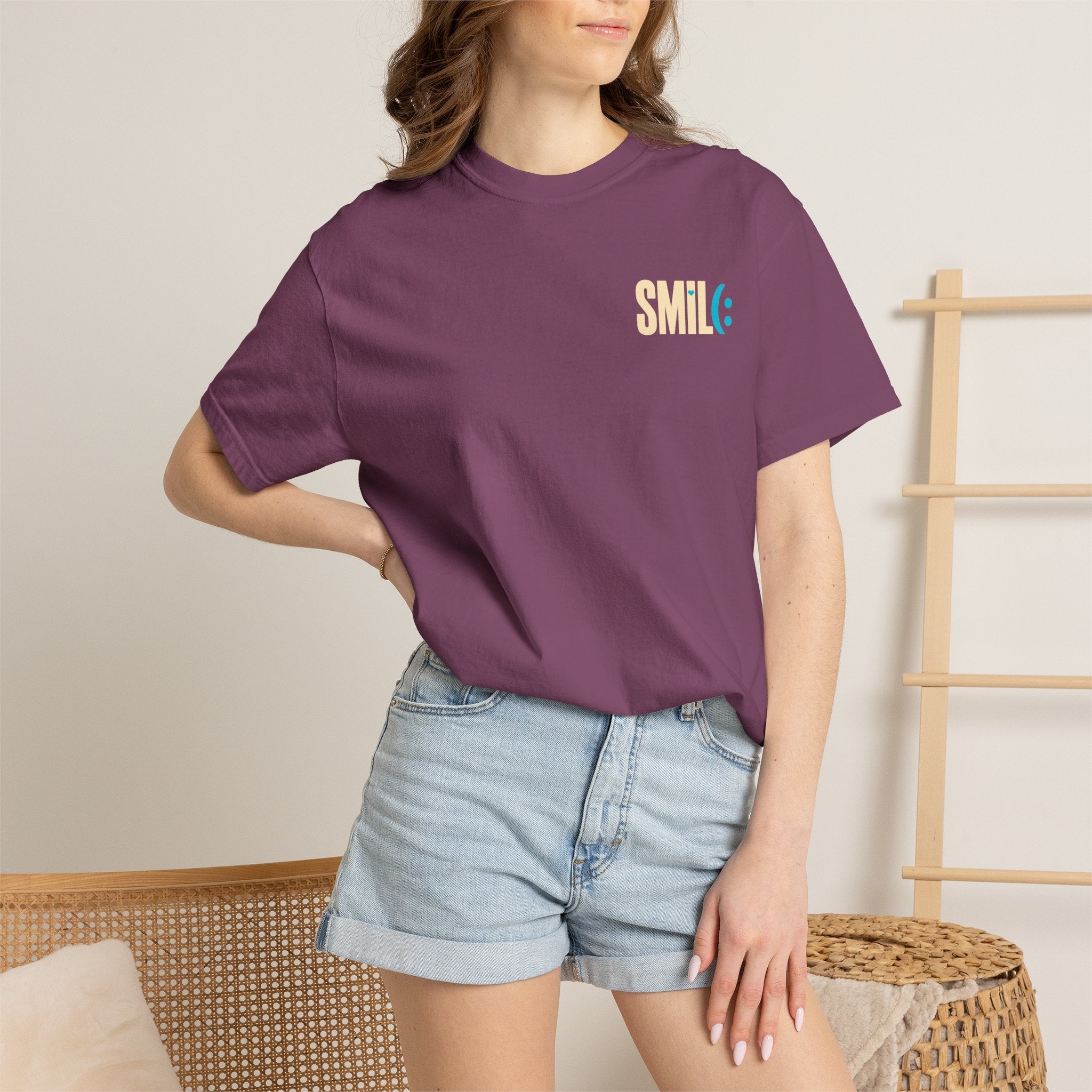 SMIL(: IT’S FREE. Charcoal & Plum Front-and-Back Tee