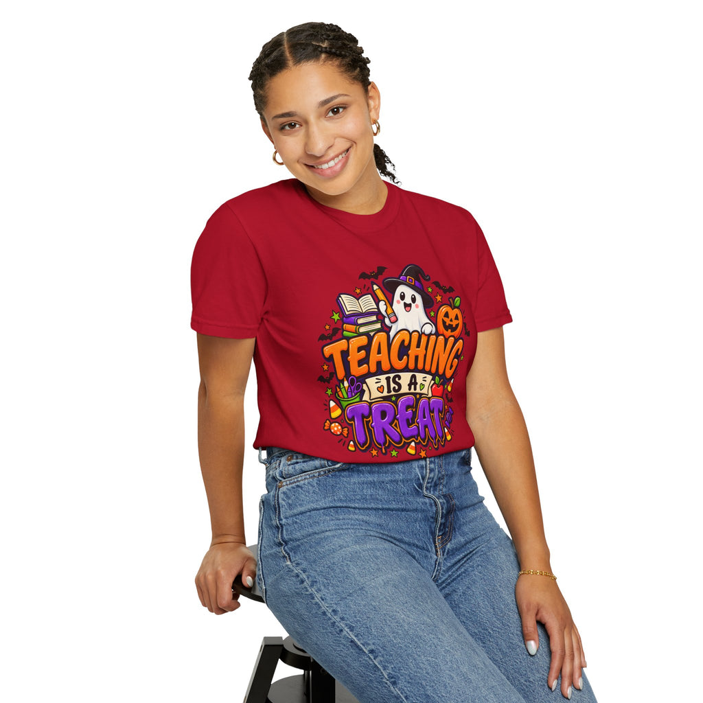 Teaching Is a Treat Halloween T-Shirt — Cute Ghost & Pumpkin Teacher Tee