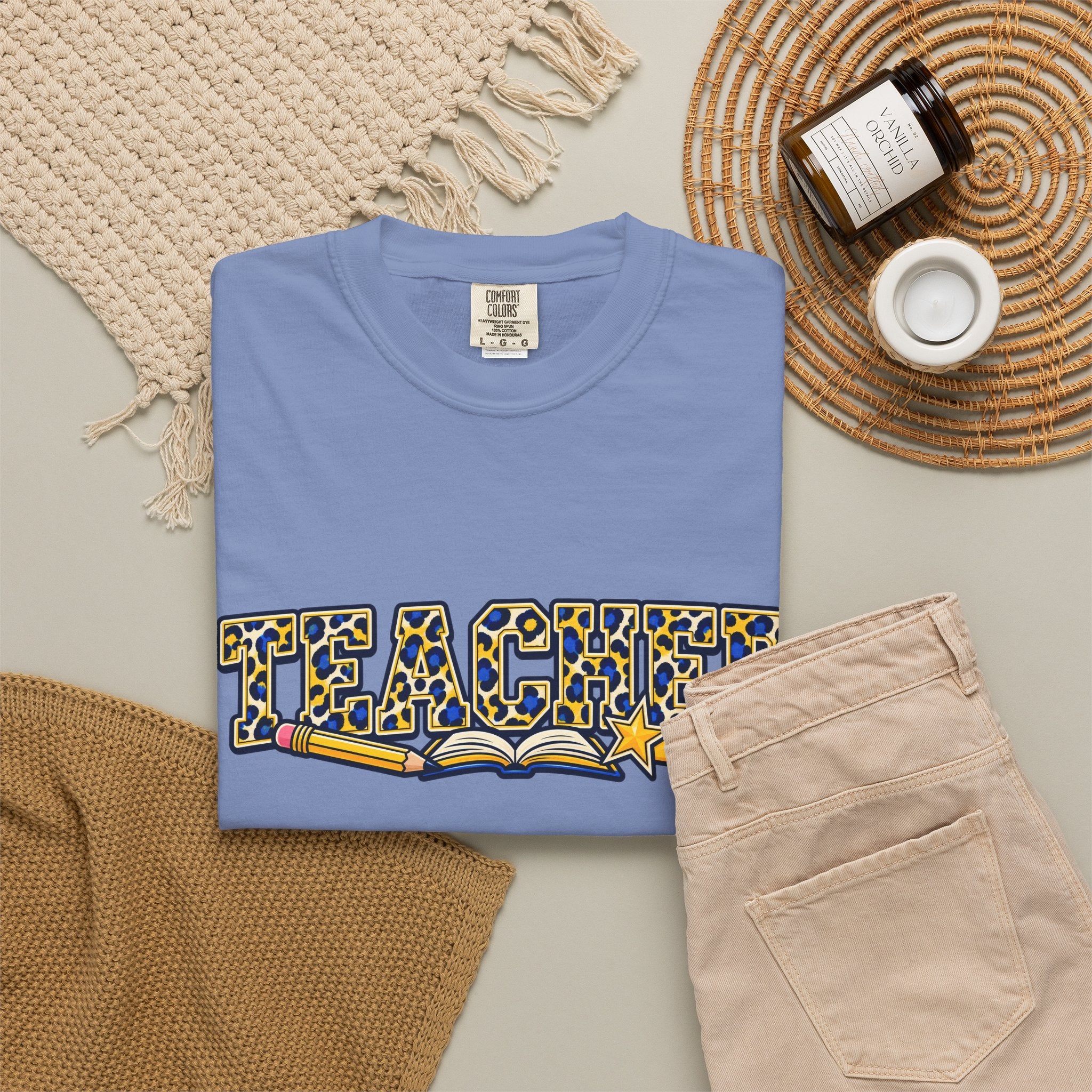 Leopard Print Teacher Comfort Colors® Heavyweight Tee 🍎✏️