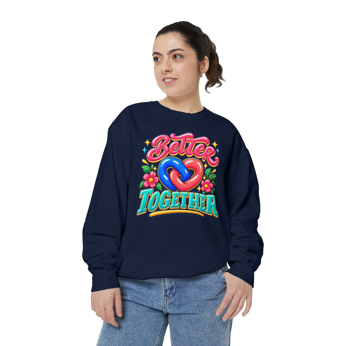 Better Together Heart Sweatshirt — Yellow & Aqua