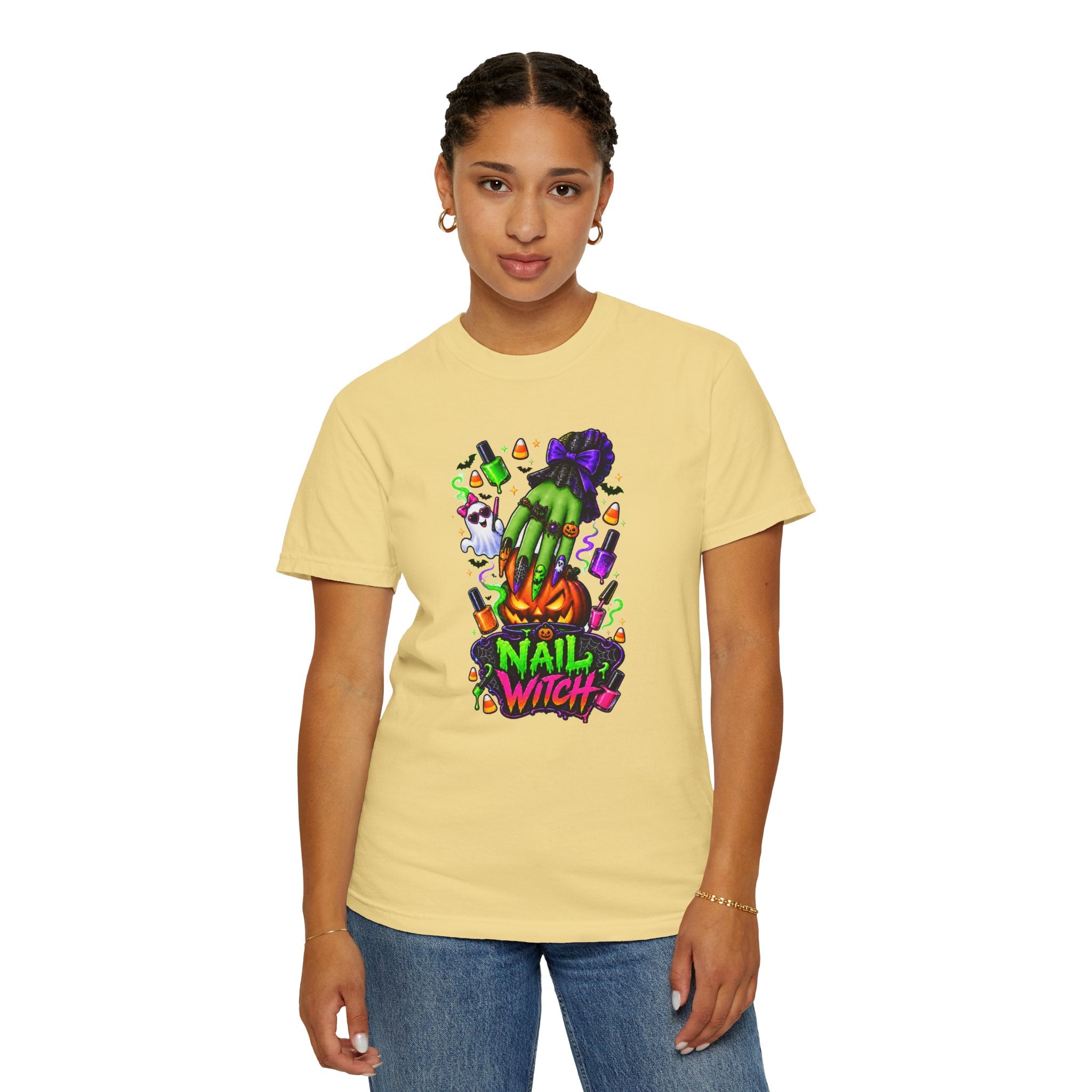 Nail Witch Halloween Tee – Adult Unisex Nail Tech & Beauty Salon Shirt