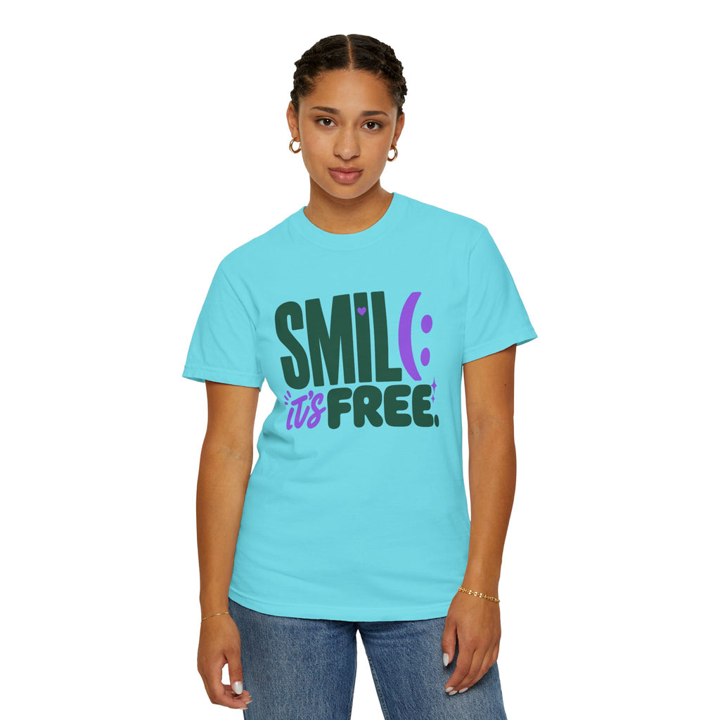 SMIL(: IT’S FREE. Forest Green & Purple Garment-Dyed Graphic Tee