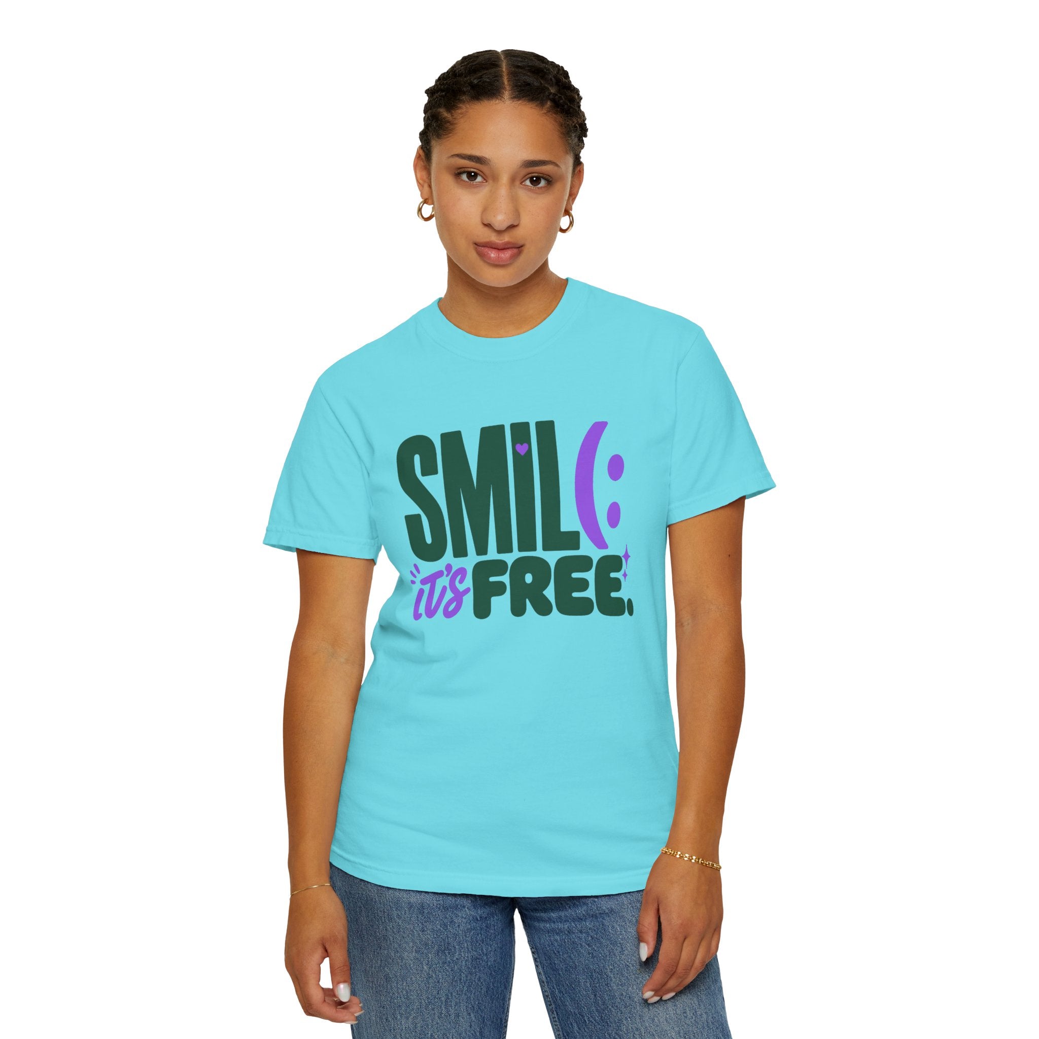 SMIL(: IT’S FREE. Forest Green & Purple Garment-Dyed Graphic Tee