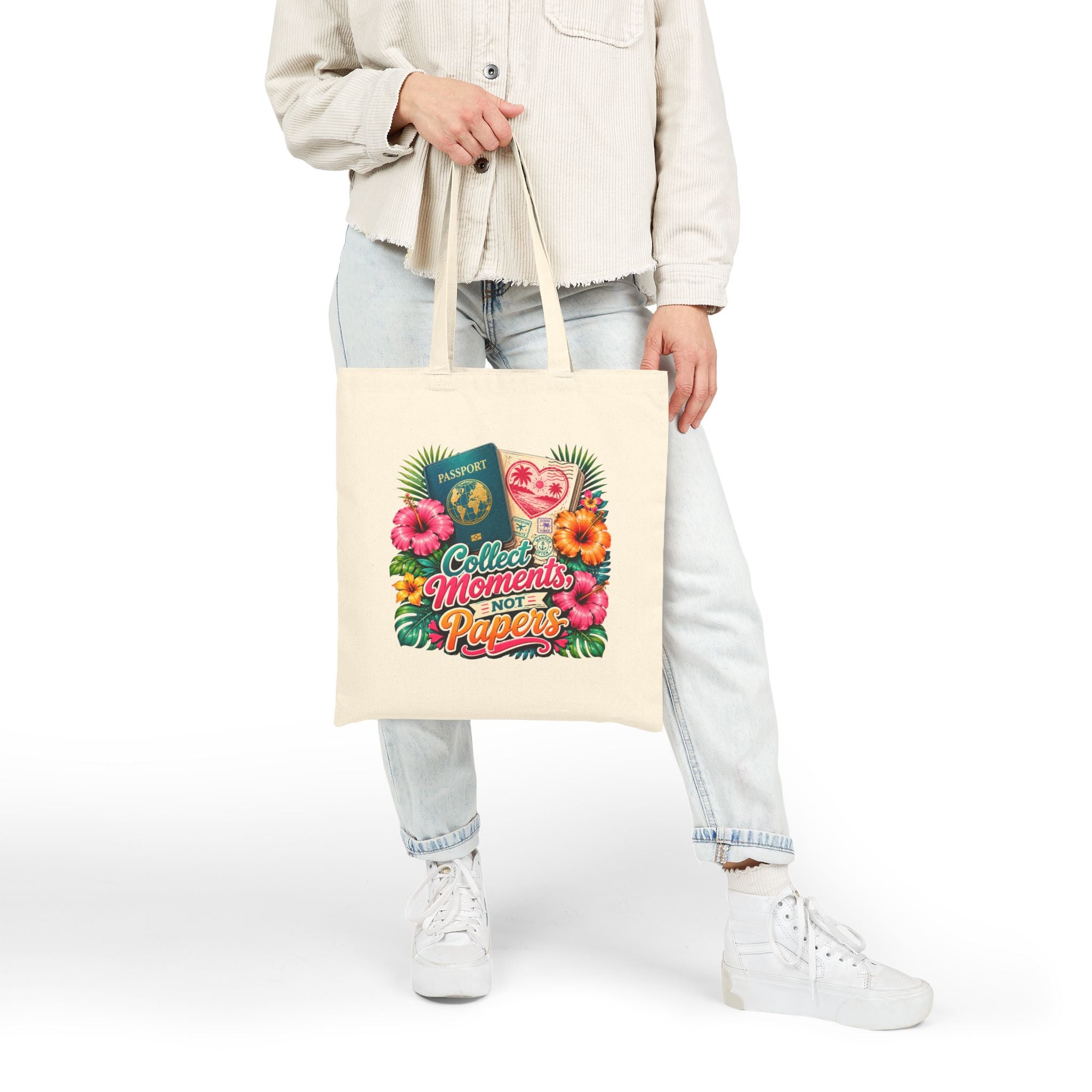 Collect Moments Not Papers - Tropical Travel Canvas Tote